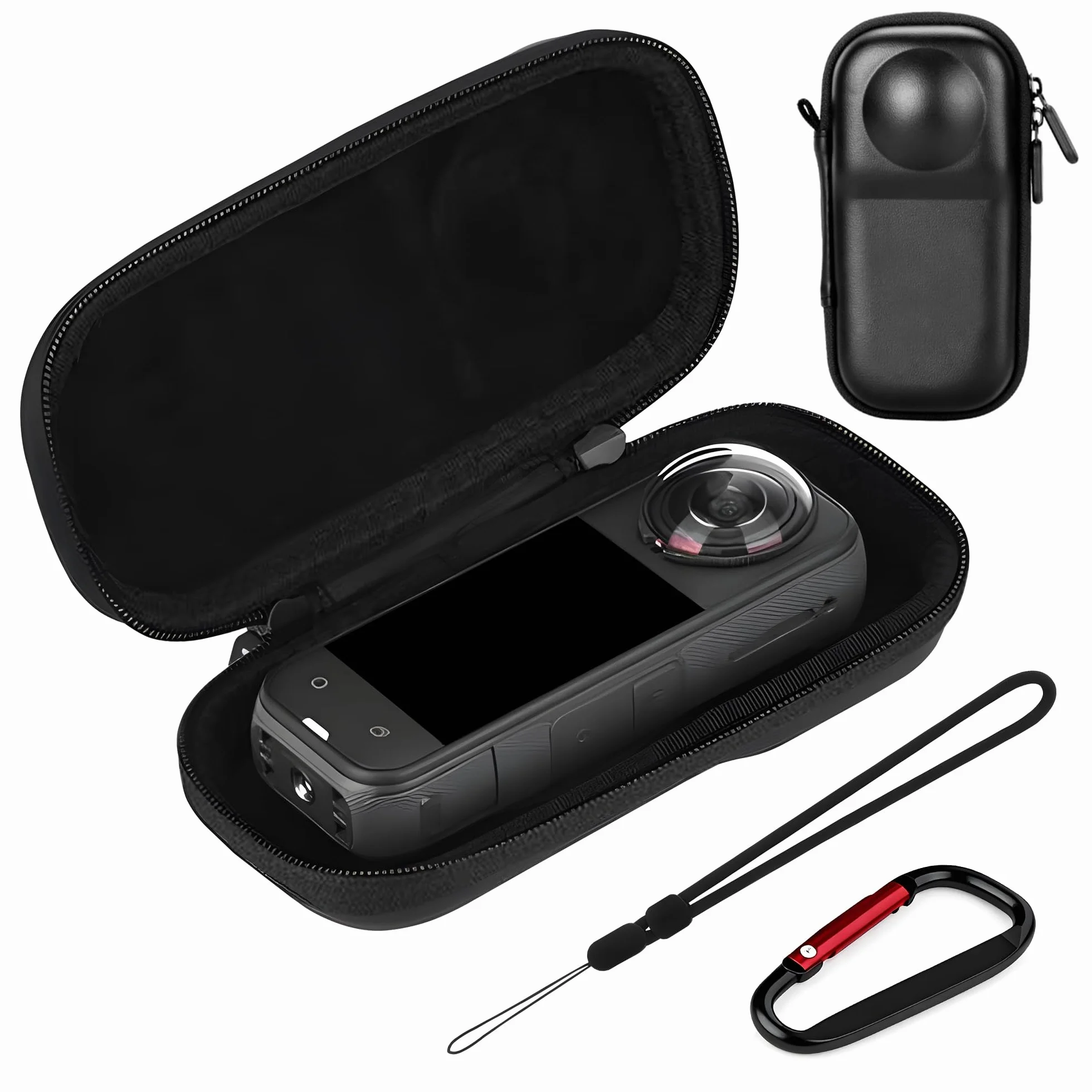 Insta360 X5/X4 Etui Transportowe - Przenośna Torba Podróżna z Twardą Powłoką PU do Insta360 X5/X4 Przechowywania Akcesoriów Kamery Pokrowiec Ochronny z Karabińczykiem