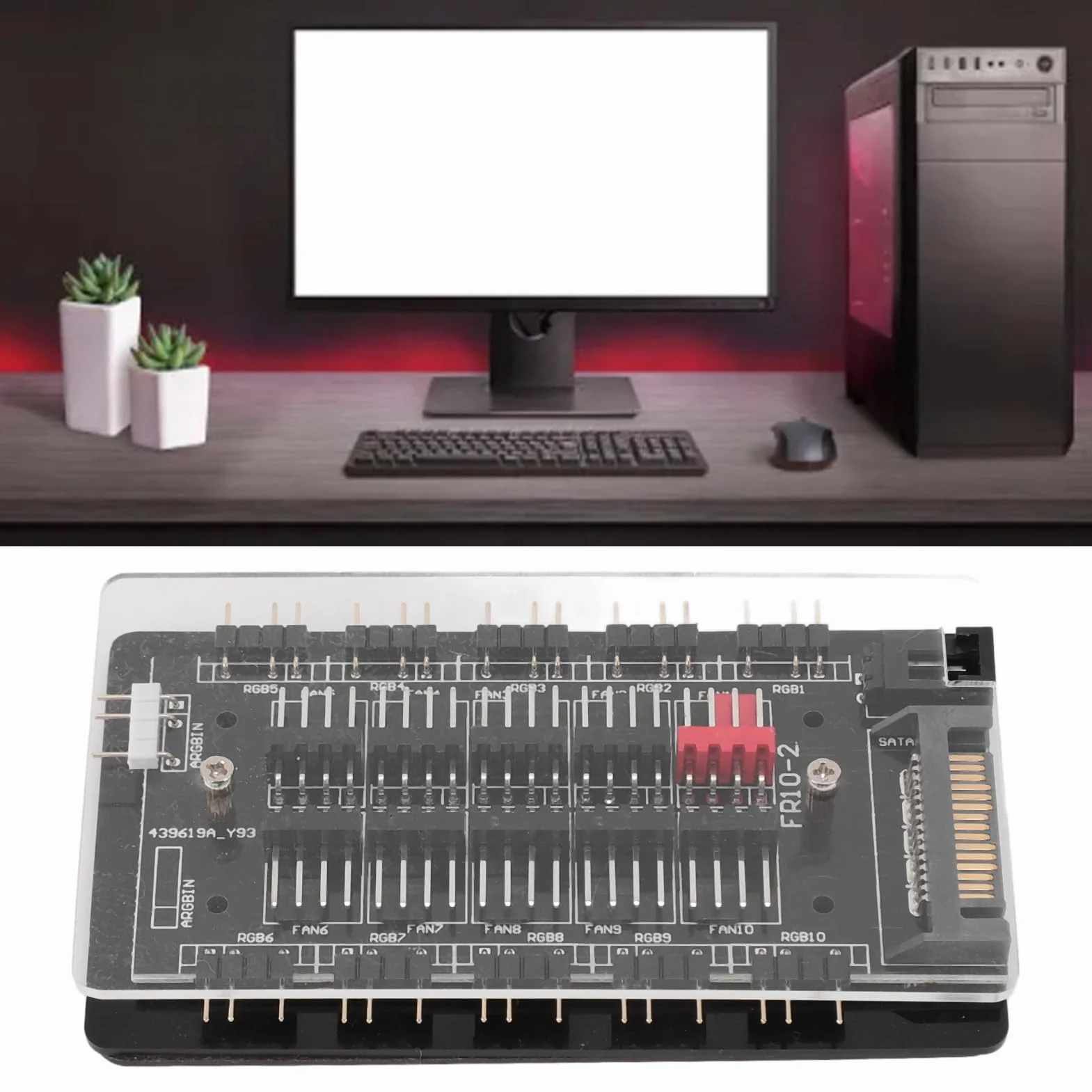10-WAY ARGB PWM Fan Hub, 10 Zestawów Adresowalnych Wtyczek RGB 5V 3Pin, 4Pin PWM ARGB Hub Wentylatora Obudowy