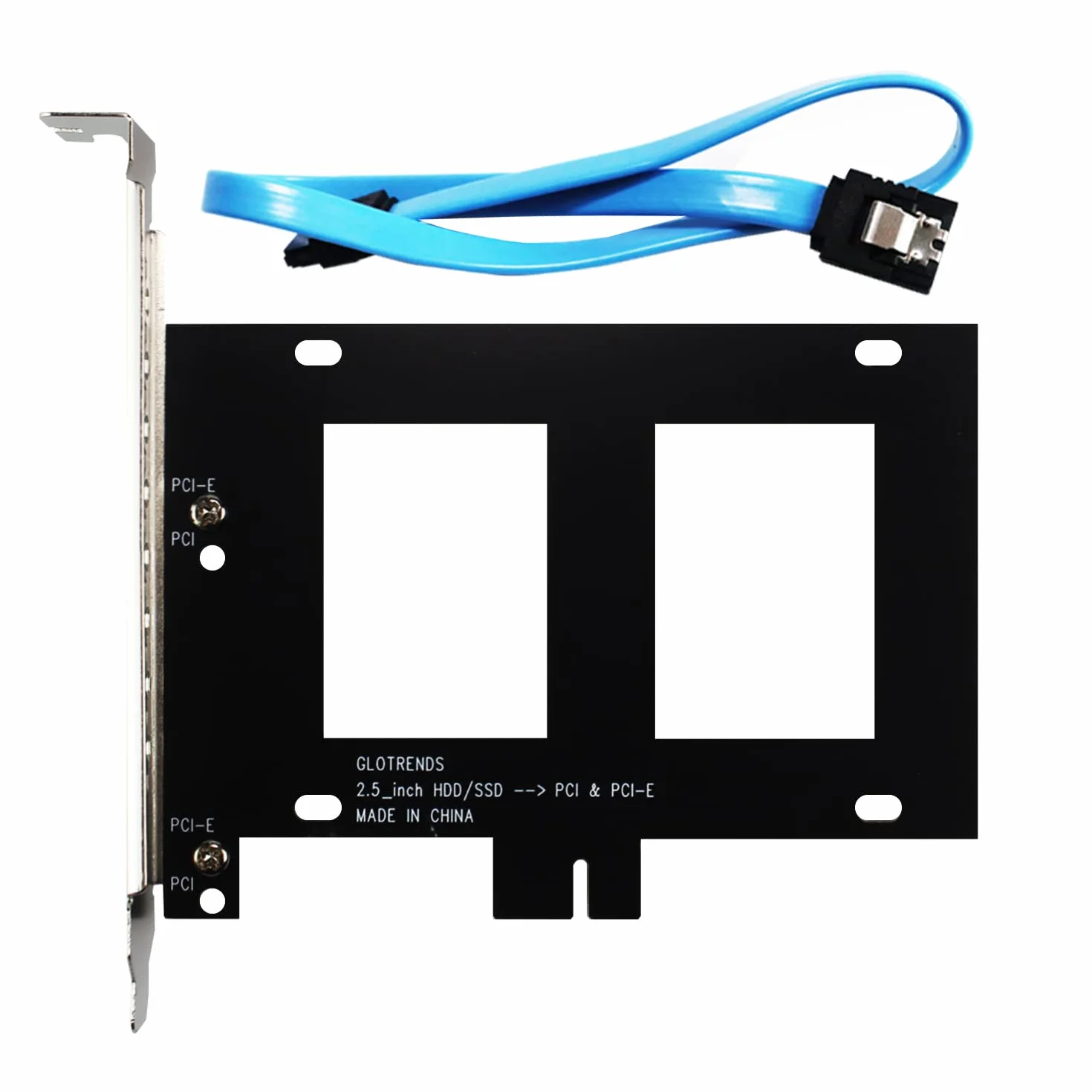 GLOTRENDS Uchwyt do montażu dysków SSD/HDD 2,5 cala z kablem SATA III i śrubami do dysków SSD, instalacja na slotach PCIe lub PCI