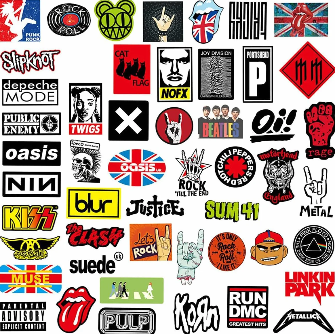 Zestaw naklejek, 100 sztuk, Rock, Punk, zespoły, Heavy Metal, muzyczne, wodoodporne, winylowe, na samochód, motocykl, deskorolkę, skuter, laptop, walizkę, kask
