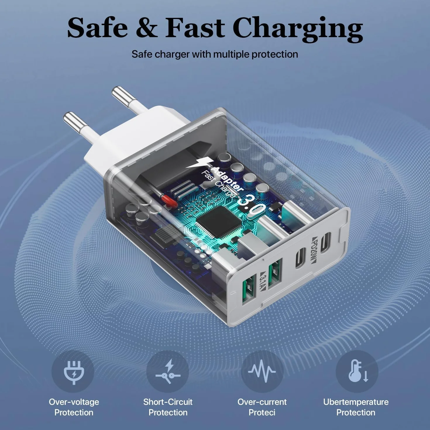 Ładowarka USB C 40W 4-portowa stacja-ładowania z USBC i USBA szybkiego ładowania PD+QC kompatybilna z iPhone 16/15/14/13/12/Pro Max/XS/XR