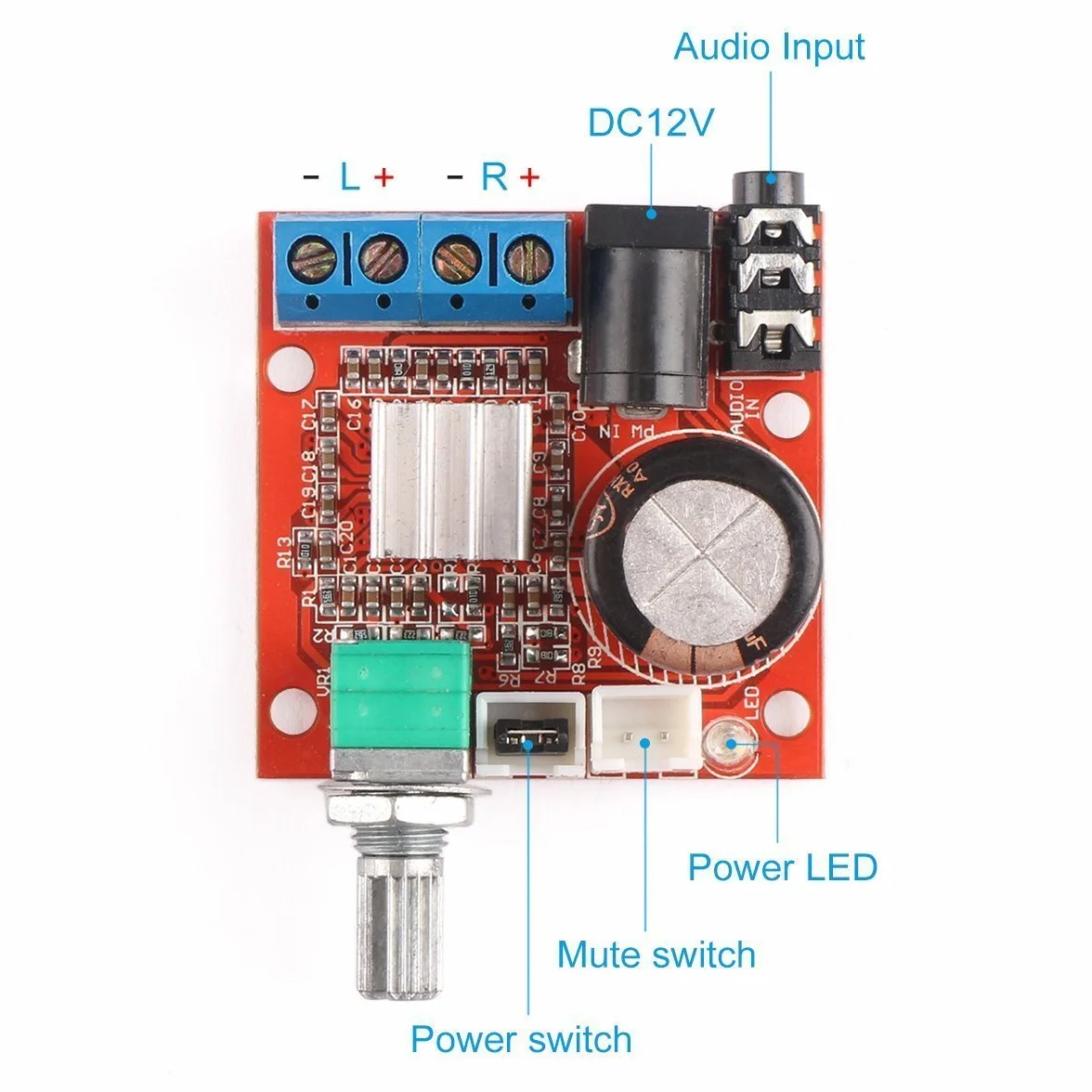 DollaTek Mini 2.0 Hi-Fi Elektroniczny Wzmacniacz Audio Stereo 10W+10W 2-Kanałowy Moduł Wzmacniacza Cyfrowego Klasy D DC 12V