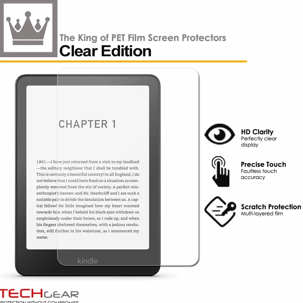 TECHGEAR Pełna osłona ekranu dla 7-calowego Amazon Kindle Paperwhite/Signature/Paperwhite Kids/Kindle Colorsoft (wydanie 2024 / 12. generacji) CLEAR pełna osłona ekranu wyświetlacza LCD