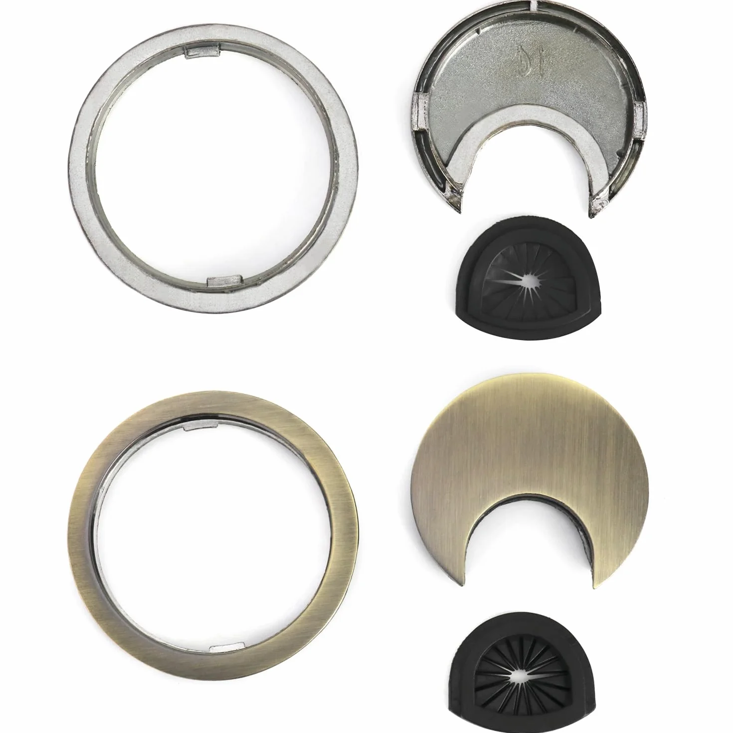 QWORK® 2 Pack 60mm przepust kablowy biurkowy, wylot kabla ze stopu cynku z uszczelką przeciwpyłową do biurek blaty biurowe (brąz)