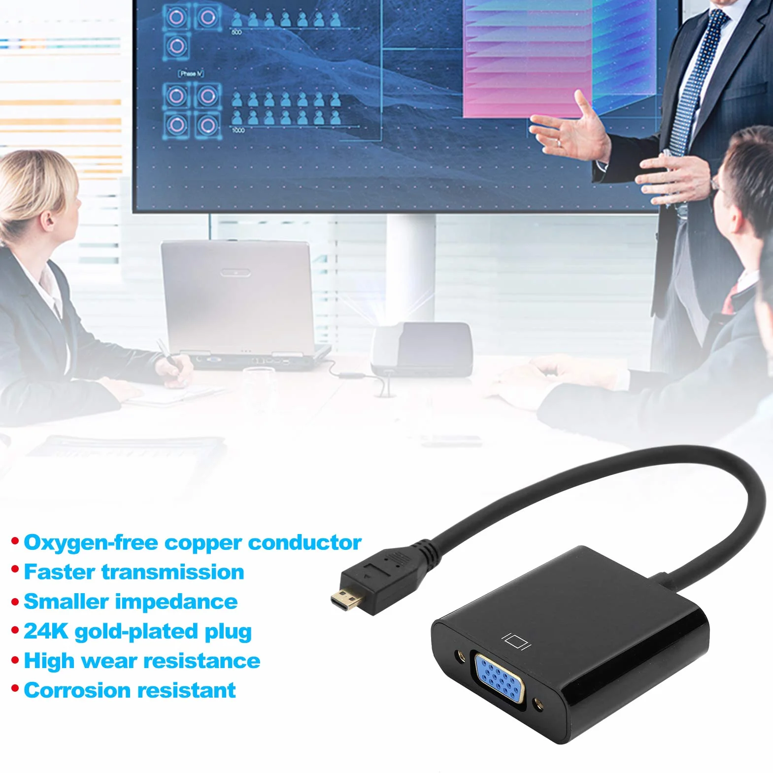Adapter konwertera wideo Micro HDMI na VGA 1080P dla 4B z obsługą funkcji zasilania 1080P, obsługą HDCP(czarny)