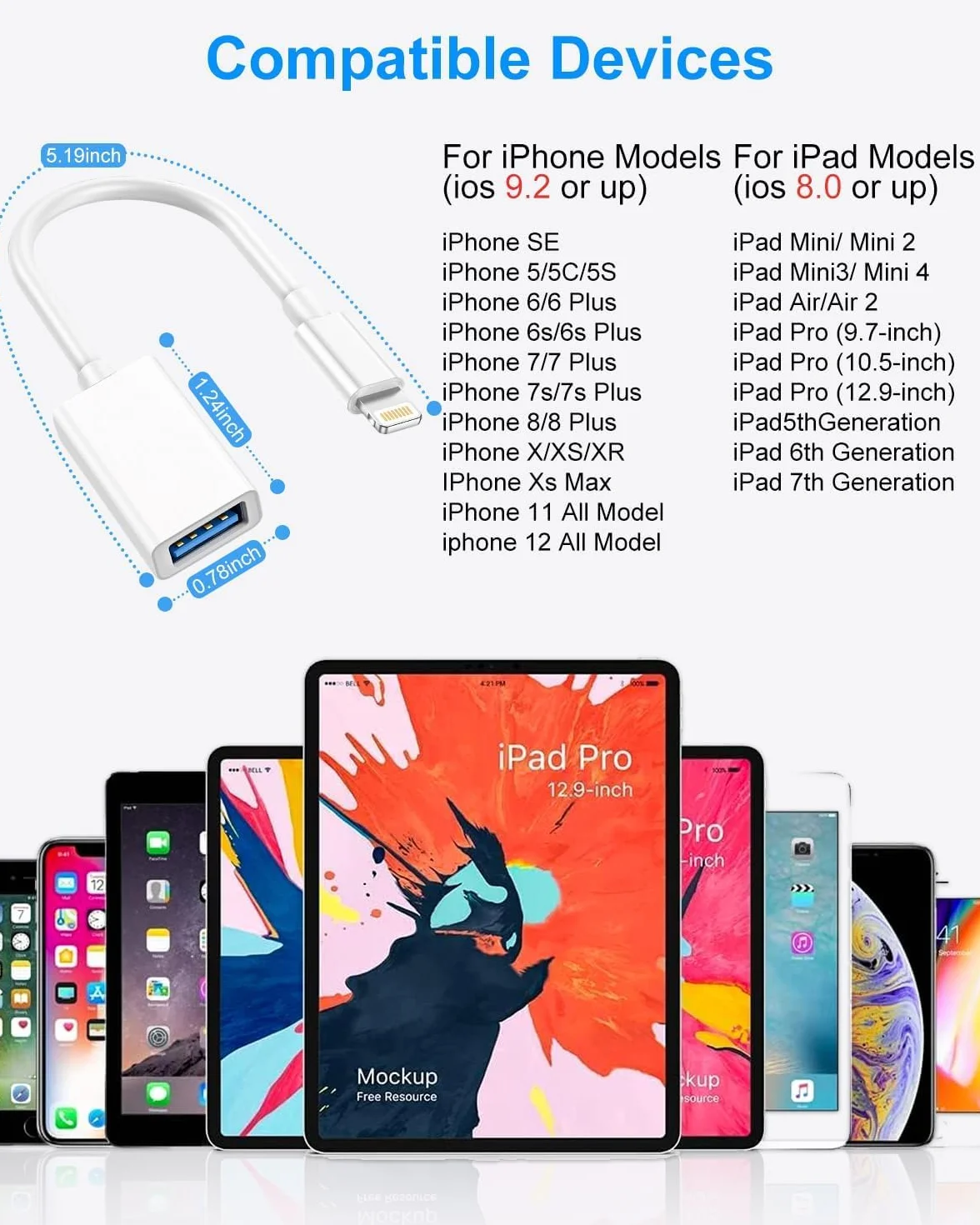 Adapter Lightning do USB,adapter iPhone do USB OTG [certyfikat MFi] Adapter USB Lightning do iPhone'a 14,13,12,X, iPada, adapter USB do iPada obsługa synchronizacji danych, czytnik kart pamięci, mysz