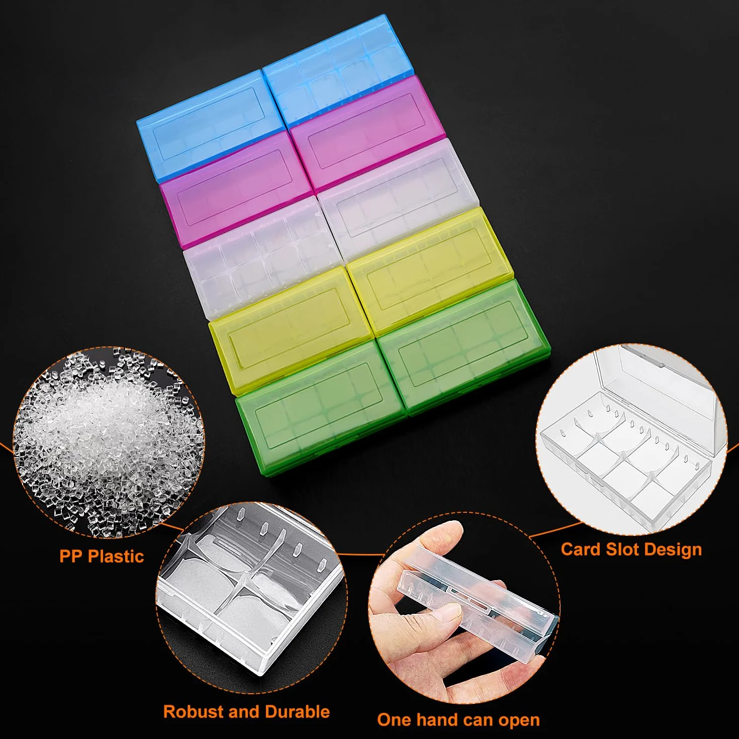 10 Sztuk 18650/16340/CR123A Plastikowy Pojemnik na Baterie, KUOQIY Cell Battery Storage Case Holder Box, Wielofunkcyjny Pojemnik na Baterie, dla Baterii 18650 CR123A 16340 (5 Kolorów)