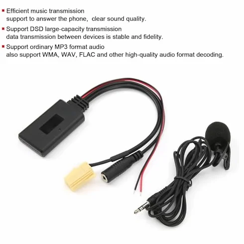 Akozon Kabel AUX Bluetooth, Bluetooth 5.0 samochodowy adapter AUX z mikrofonem zestaw głośnomówiący Bluetooth AUX adapter do 500/Grande Punto