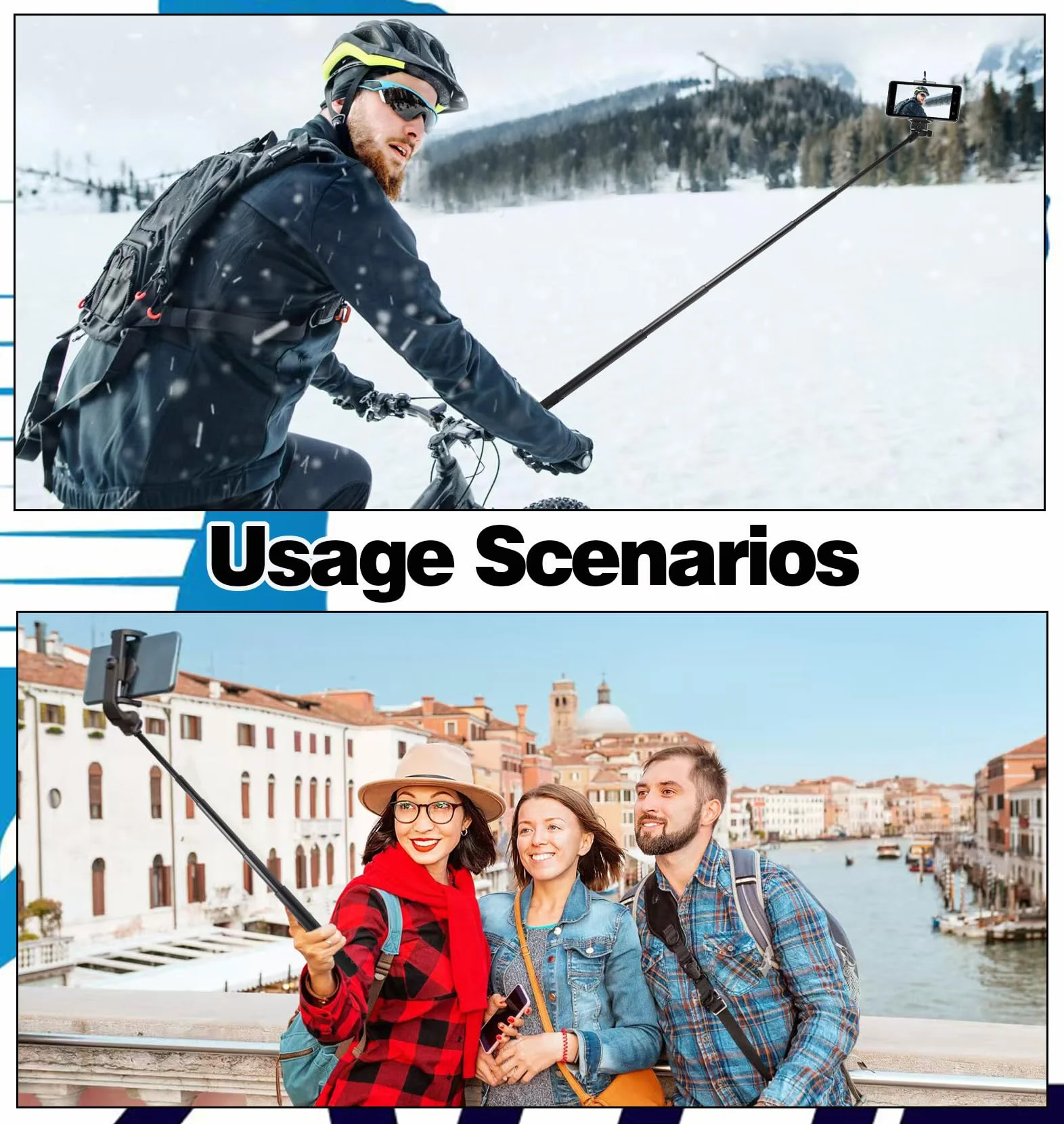 VOSSOT Kijek do Selfie 120 cm Stop Aluminium Niewidoczny Wysuwany Stabilny do Insta360 X3 X4 X2 Hero Action Cam Mikrofon Czarny