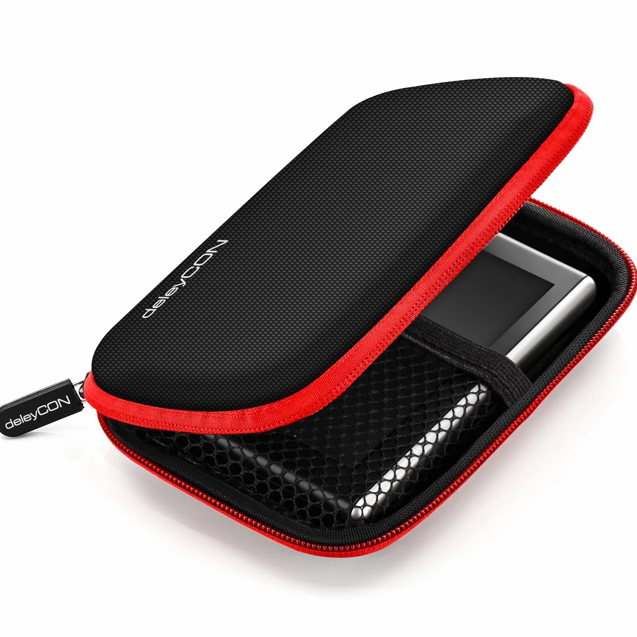 deleyCON Torba Navi Torba Navi Case na Urządzenia Nawigacyjne - 4,3 Cala i 5 Cali (14,6 x 9,3 x 3,4 cm) - Solidna Odporna na Wstrząsy 2 Przegródki Wewnętrzne - Czerwona