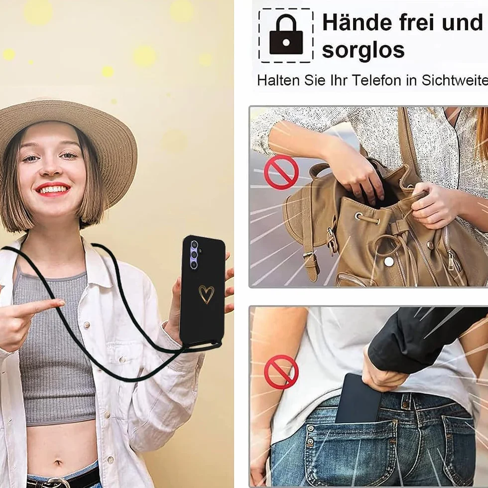 CaseLover Etui na telefon komórkowy Samsung Galaxy S25 Edge 5G, ze smyczką, wzór serca, silikonowe etui na telefon komórkowy ze zdejmowanym sznurkiem do zawieszenia, odporne na uderzenia, różowe