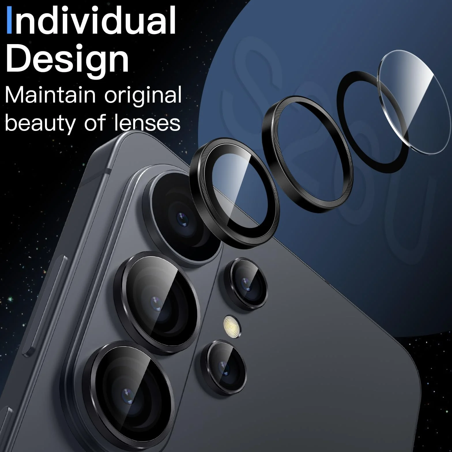 JETech Ochraniacz Obiektywu Aparatu dla Samsung Galaxy S26 Ultra, 9H Szkło Hartowane Metalowy Indywidualny Pierścień Osłona, HD Przejaśniony, 1 Zestaw (Czarny)