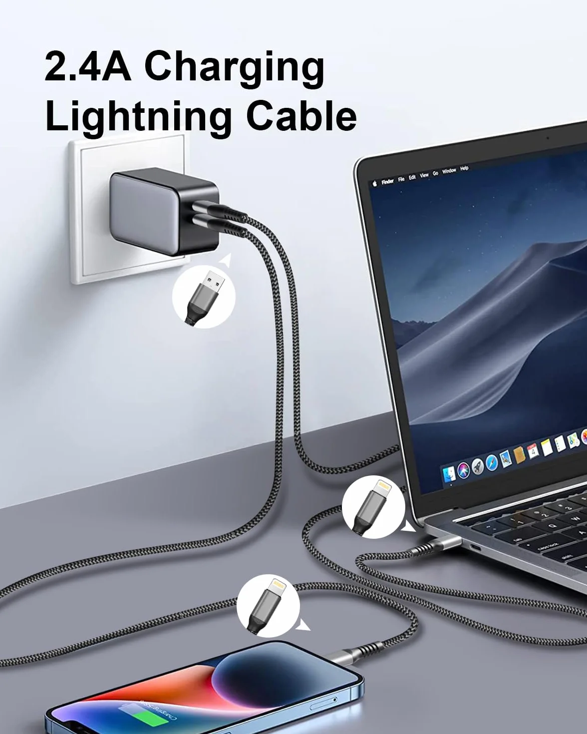 Kabel iPhone 2 sztuki, 3 metry [Apple z certyfikatem MFi], kabel USB Lighting, nylonowy, kabel do ładowania iPhone, kabel do iPhone 14/13/12/11/X/8/7/6/5/SE, iPad Pro/Air/Mini