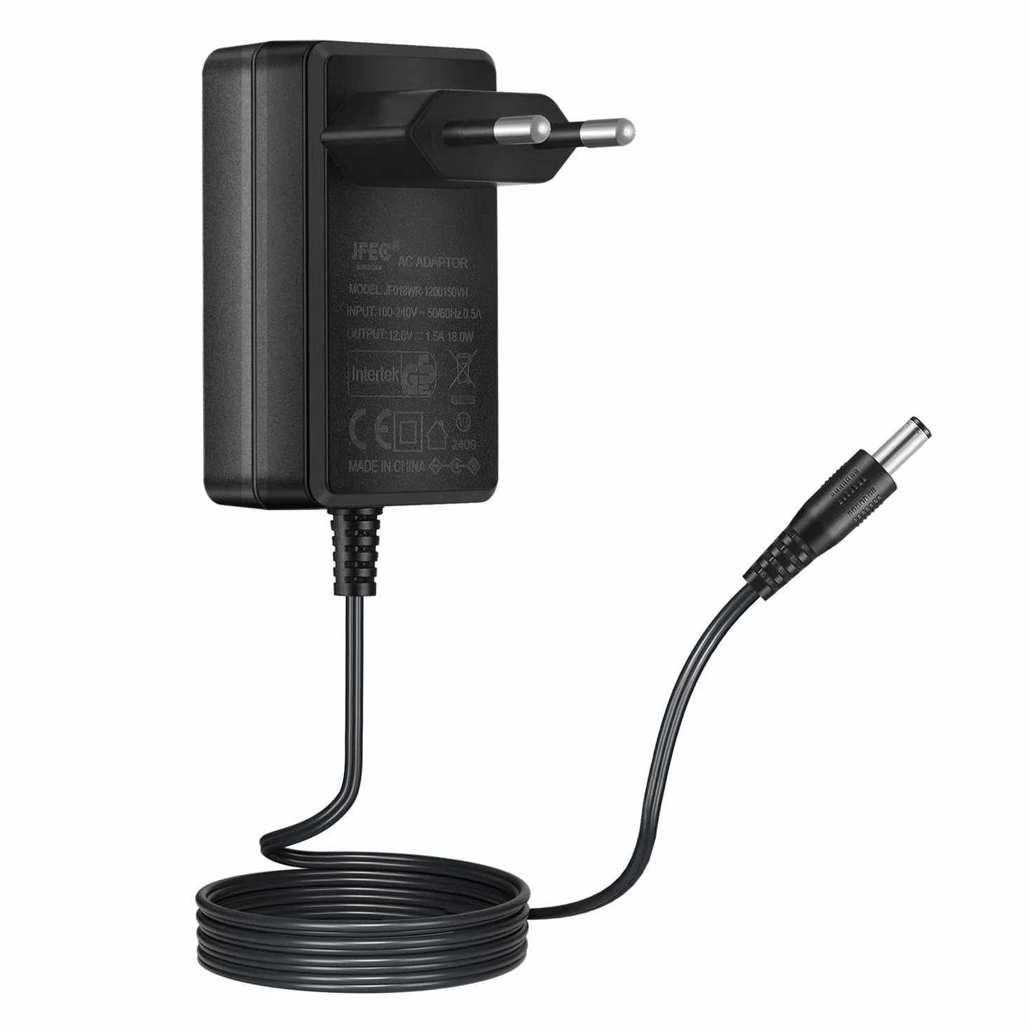 AC do DC 12 V 1,5 A zasilacz sieciowy, wtyczka 5,5 mm x 2,1 mm do kamery CCTV LED łańcuch świetlny