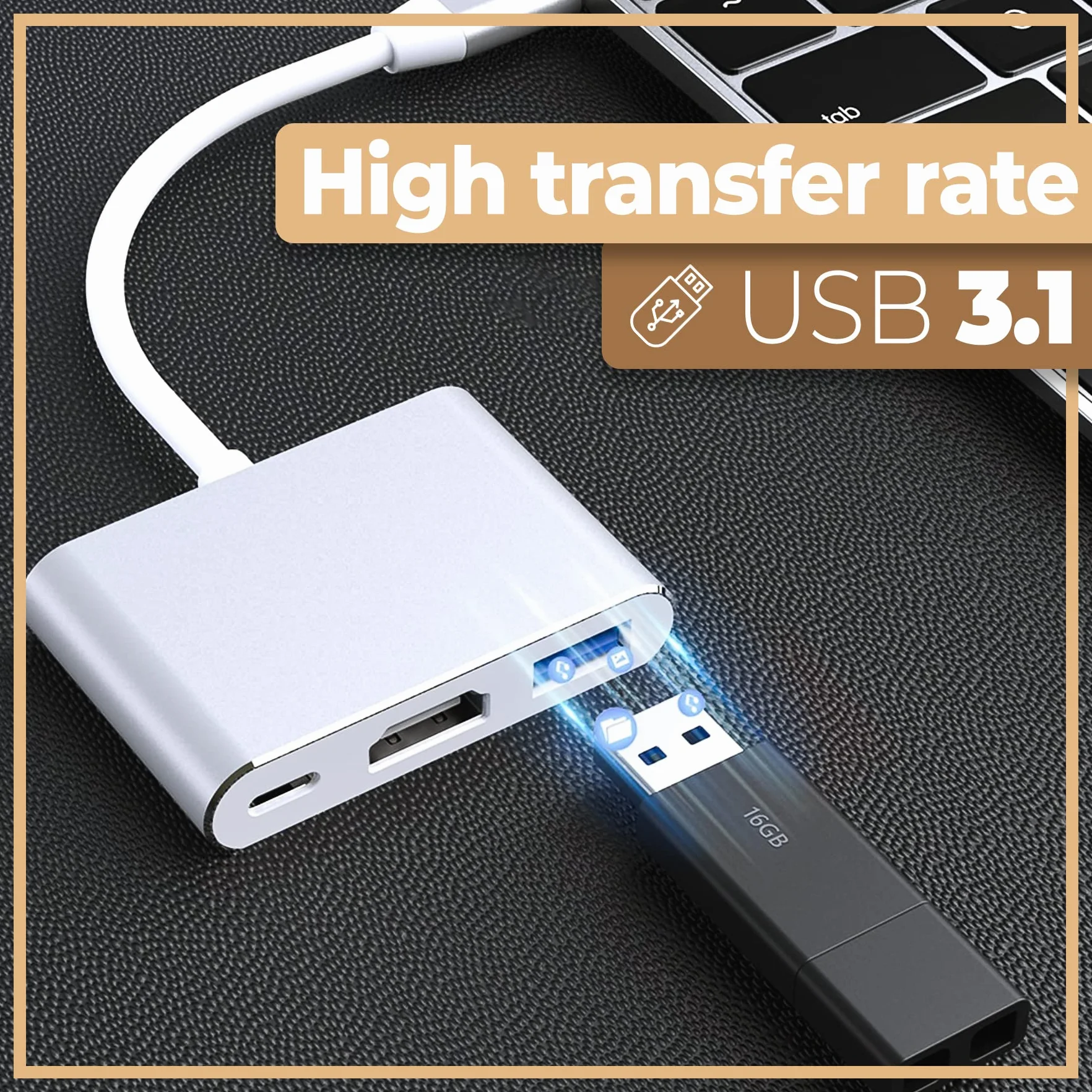 Retoo Adapter USB-C na HDMI 3 w 1, kabel 4K 60 Hz 1080p z audio, uniwersalny, aluminium, USB typu C na HDMI USB 3.1 USB-C do komputera, laptopa, Samsung S Note, OTG, srebrny