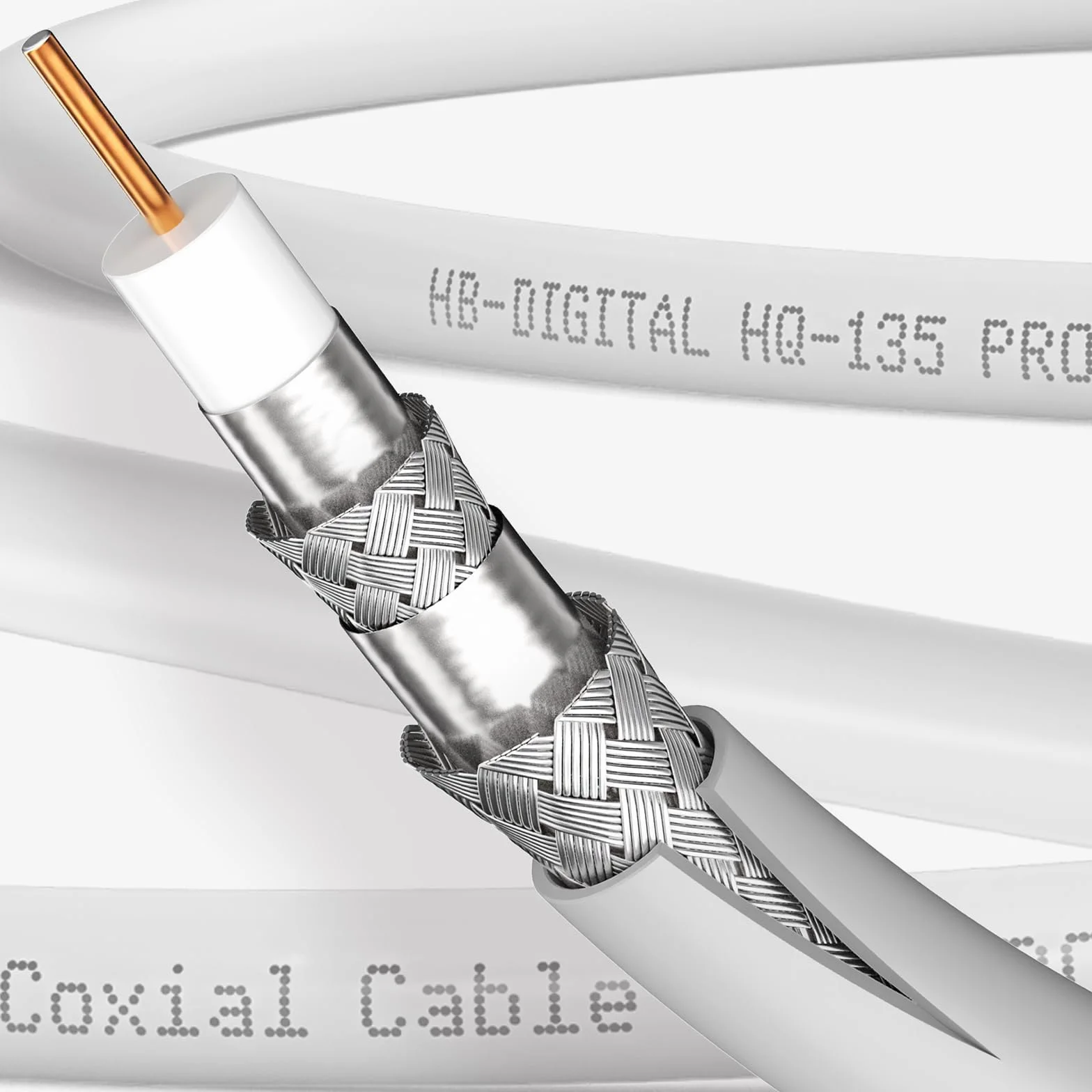 HB-DIGITAL Kabel koncentryczny 15 m SAT 135 dB 8K 4K UHD 4-krotnie ekranowany do DVB-S / S2 DVB-C / C2 DVB-T / T2 DAB+ radio + w zestawie 4 x pozłacane wtyczki F BK urządzenia - stalowy/miedziany