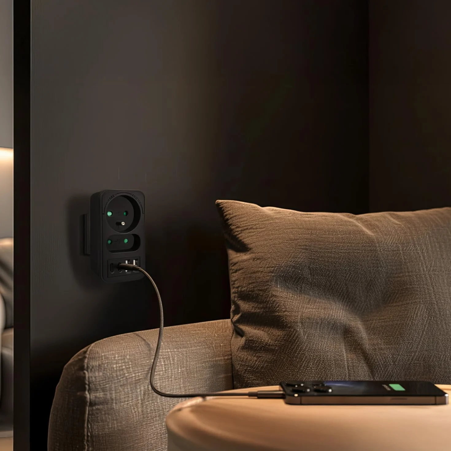 Rozdzielacz Maclean MCE249 2 gniazda sieciowe 2x USB A | szybkie ładowanie 2x USB C PD 20 W | maks. 3680 W | kompaktowe centrum zasilania (1, Czarny)