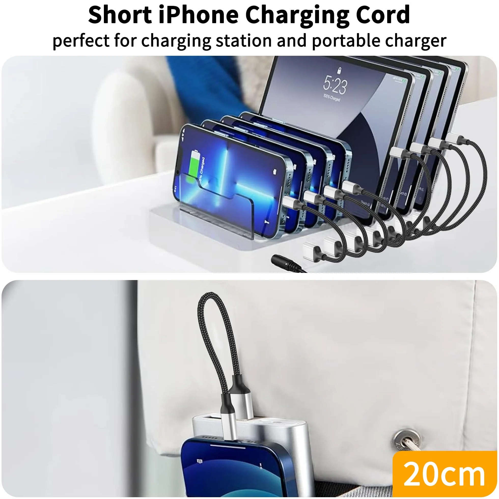 Kabel do ładowania iPhone 20 cm MFi USB na Lightning szybkie ładowanie 3 sztuki