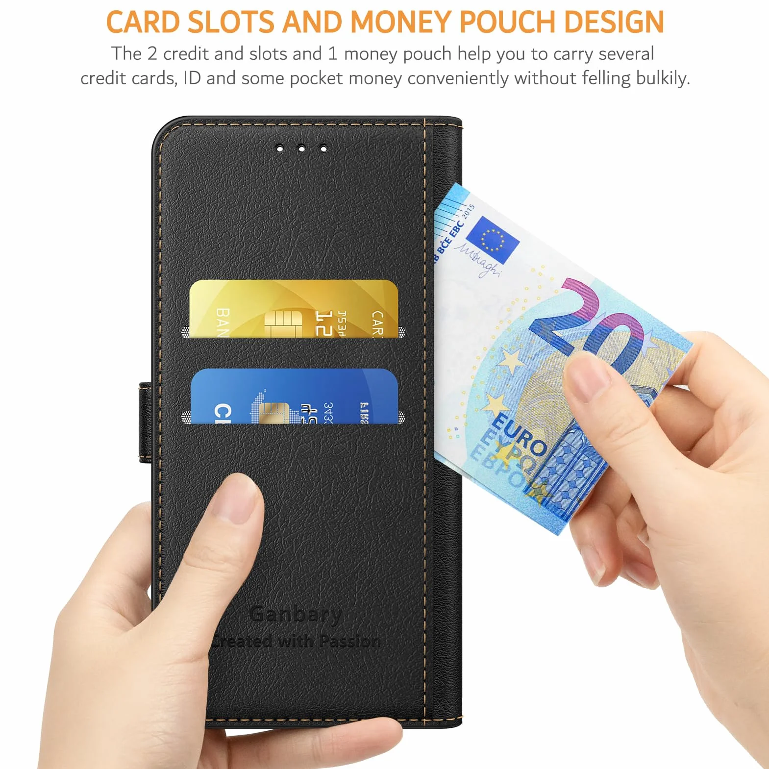 Ganbary Etui kompatybilne z Xiaomi Redmi Note 14 Pro 5G (nie dla 4G), wysokiej jakości etui z klapką ze skóry PU [pełna ochrona] [przegródki na karty] [podpórka], czarne