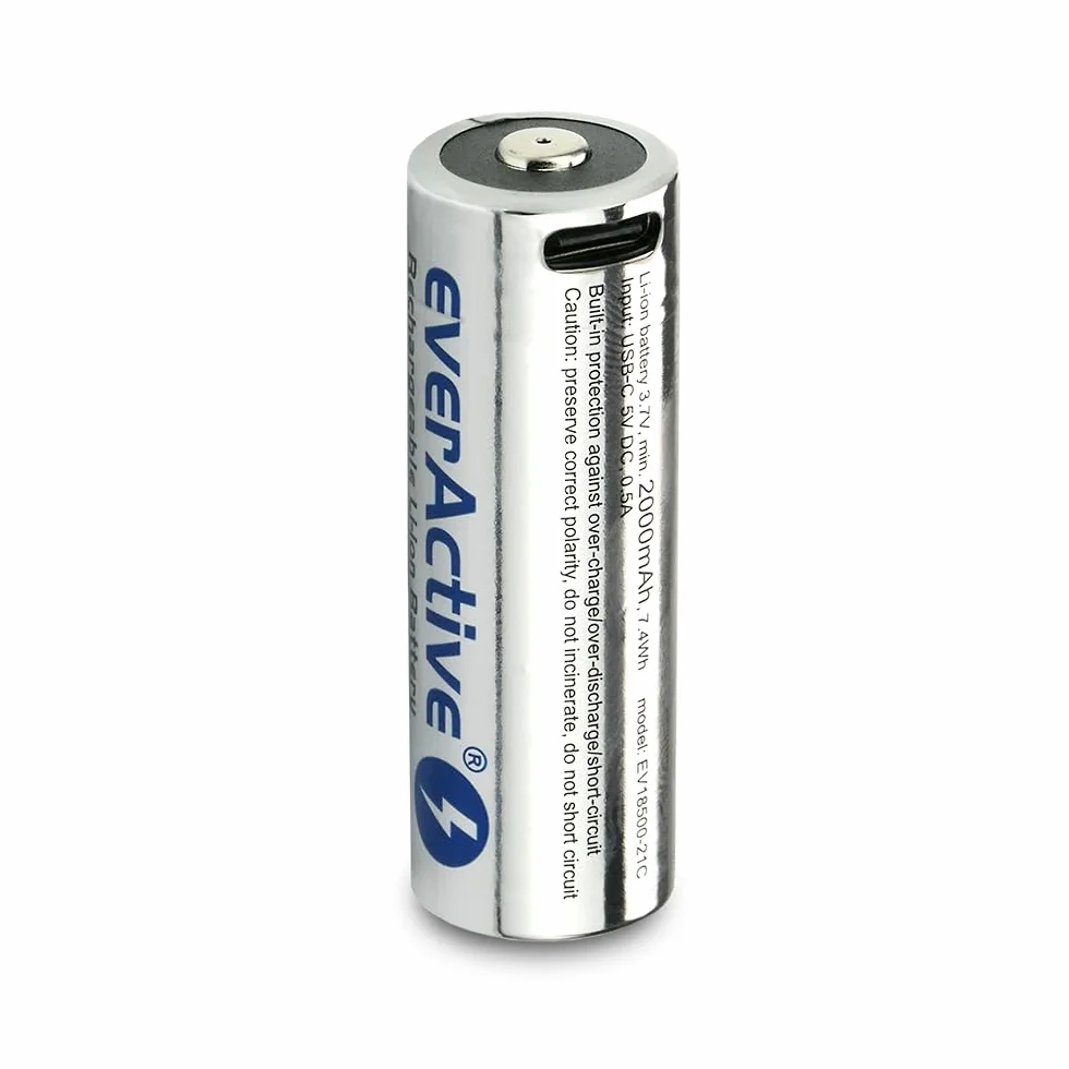 everActive Akumulator everActive 18500 3,7 V Li-ion 2100 mAh z USB-C, z obwodem ochronnym PCM, wstępnie naładowany - do maks. 30%, 1 sztuka - EV18500-21M