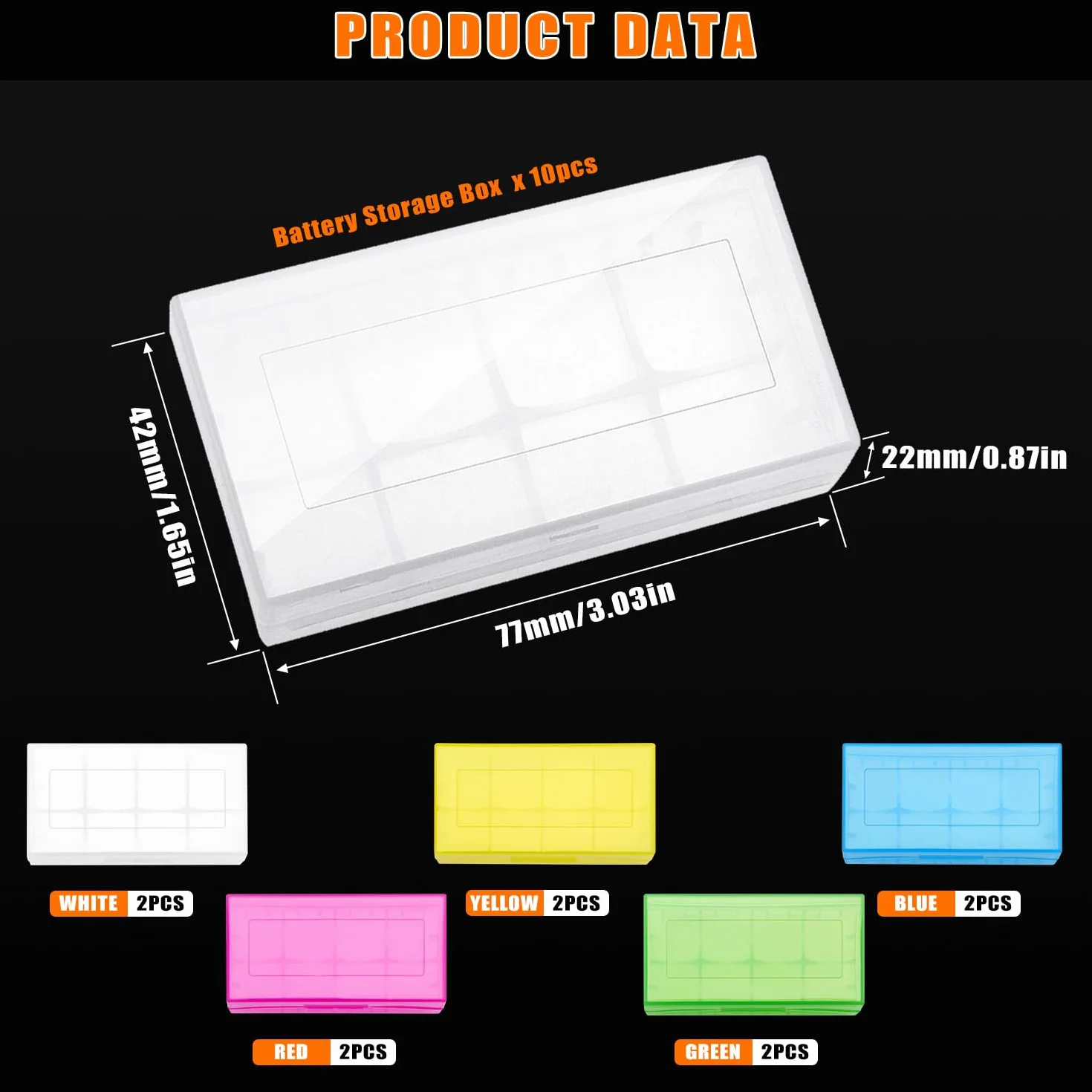 10 Sztuk 18650/16340/CR123A Plastikowy Pojemnik na Baterie, KUOQIY Cell Battery Storage Case Holder Box, Wielofunkcyjny Pojemnik na Baterie, dla Baterii 18650 CR123A 16340 (5 Kolorów)