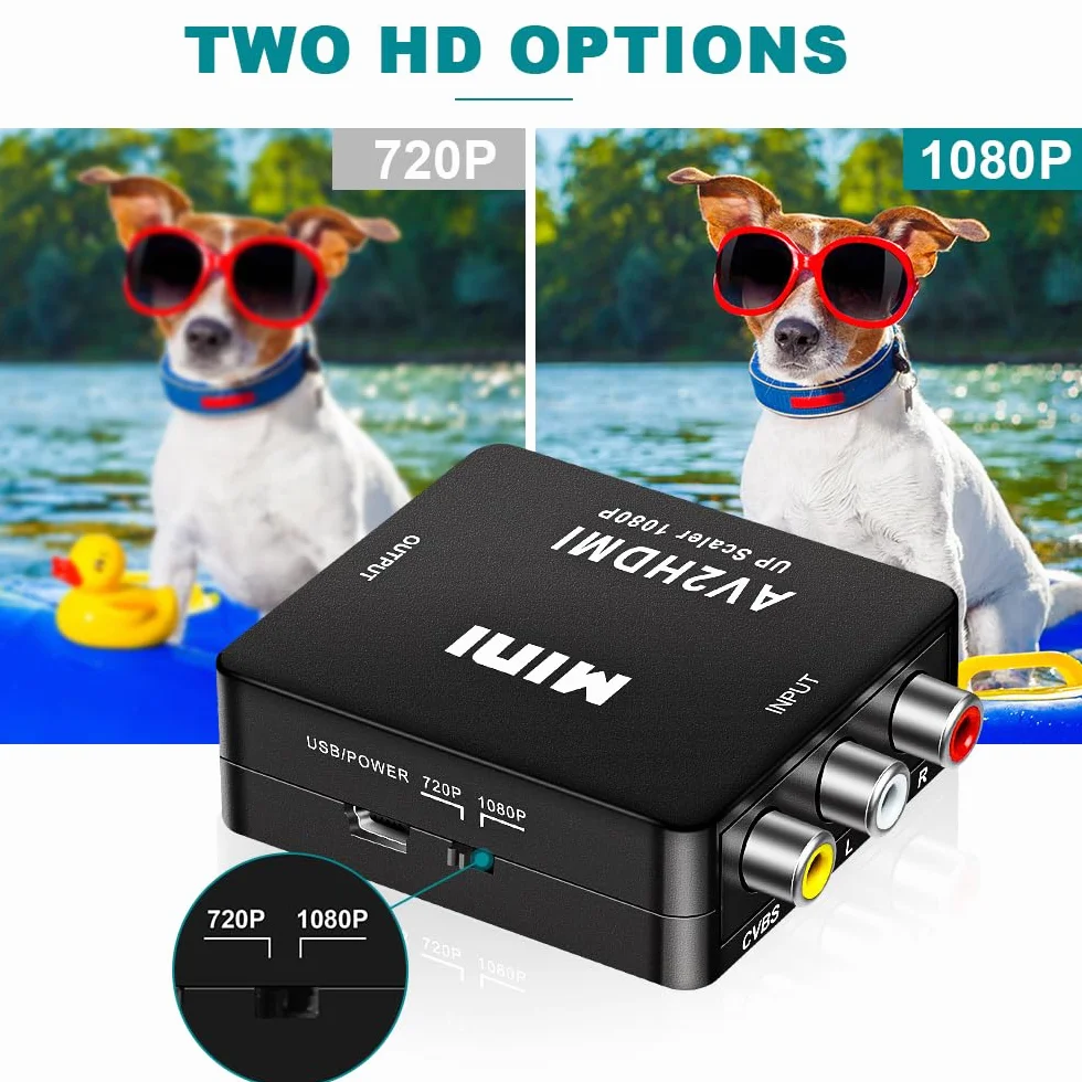 AXFEE Konwerter RCA na HDMI, konwerter AV na HDMI, 1080P Mini RCA Composite CVBS Video Audio Converter Adapter, obsługa PAL/NTSC dla TV/PC/ PS3/ STB/Xbox VHS/VCR/Blue-Ray odtwarzaczy DVD