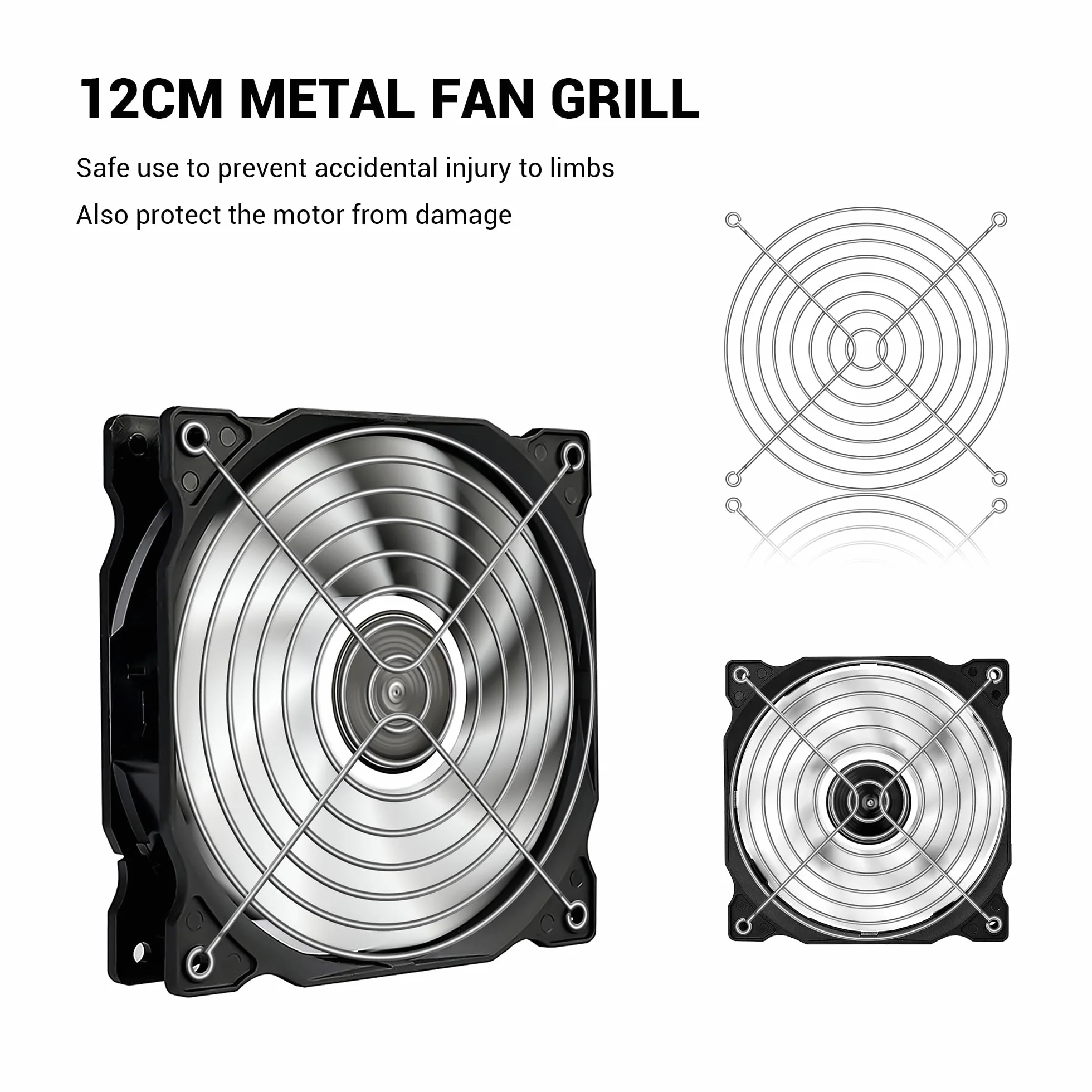 Fan Grill 120 mm - chromowane osłona wentylatora, kratka wentylatora, przepuszczająca powietrze, do drukarki 3D Akcesoria do wentylacji obudowy komputera (4 sztuki srebrne)