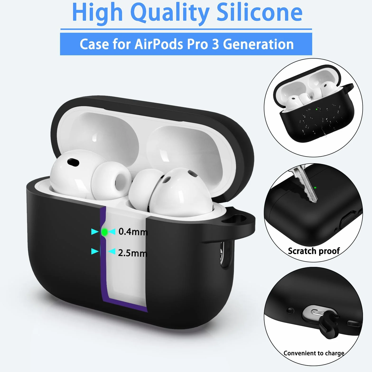 Etui ochronne wojskowej klasy dla AirPods Pro 3, silikonowy pokrowiec amortyzujący upadki, czarny