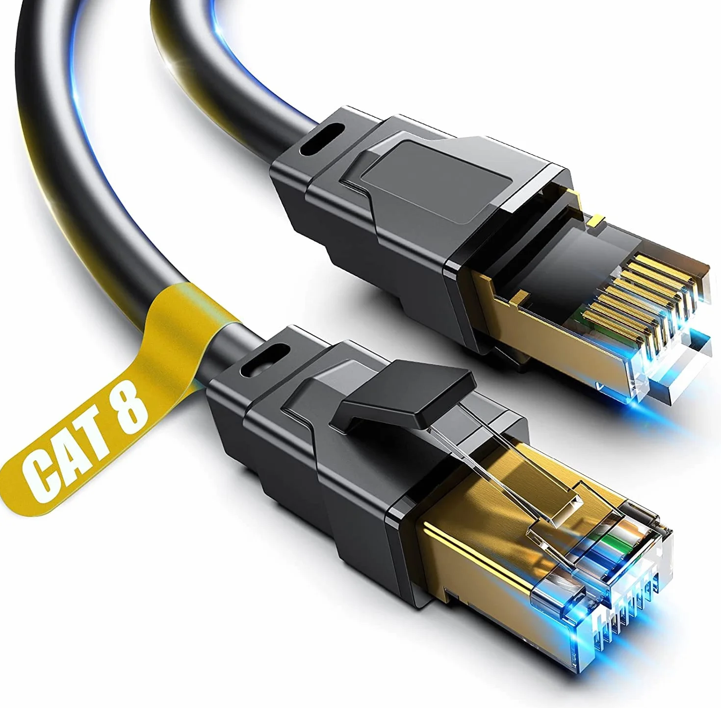 Akake Cat 8 Kabel Ethernet, 0.5M 1M 2M 3M 5M 6M 9M 12M 15M 18M 30M Heavy Duty kabel sieciowy szybkiej prędkości, profesjonalny kabel LAN ekranowany na ścianie, wewnątrz i na zewnątrz (1M), czarny