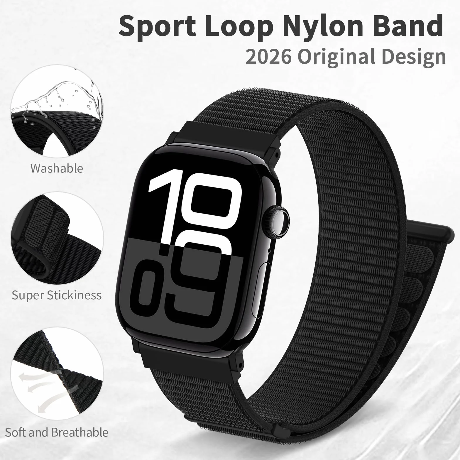 AMSKY Nylonowy, sportowy pasek typu loop do zegarka Apple Watch serii 10, 9, 8, 7, 6, 5, 4, 3, 2, 1, SE, Ultra (40/42/46/44/45/41/38/49 mm), oryginalny design do iWatch, dla kobiet i mężczyzn