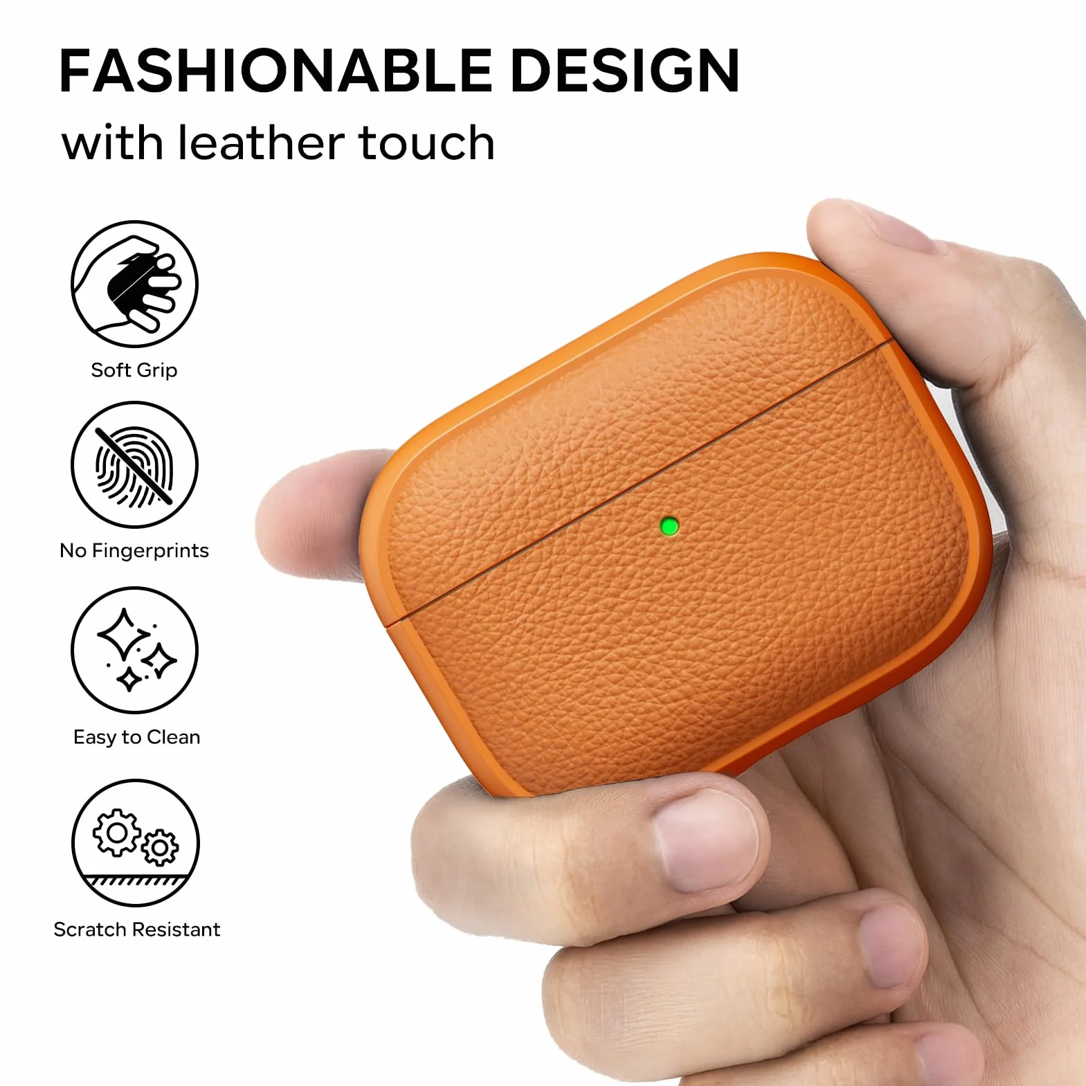 ACRONIX Etui na słuchawki AirPods Pro 3 2025, miękkie etui TPU do Apple AirPods Pro 3 z paskiem na rękę, skórzany design w dotyku, tekstura drzewa Airpods Pro 3 Case - pomarańczowe