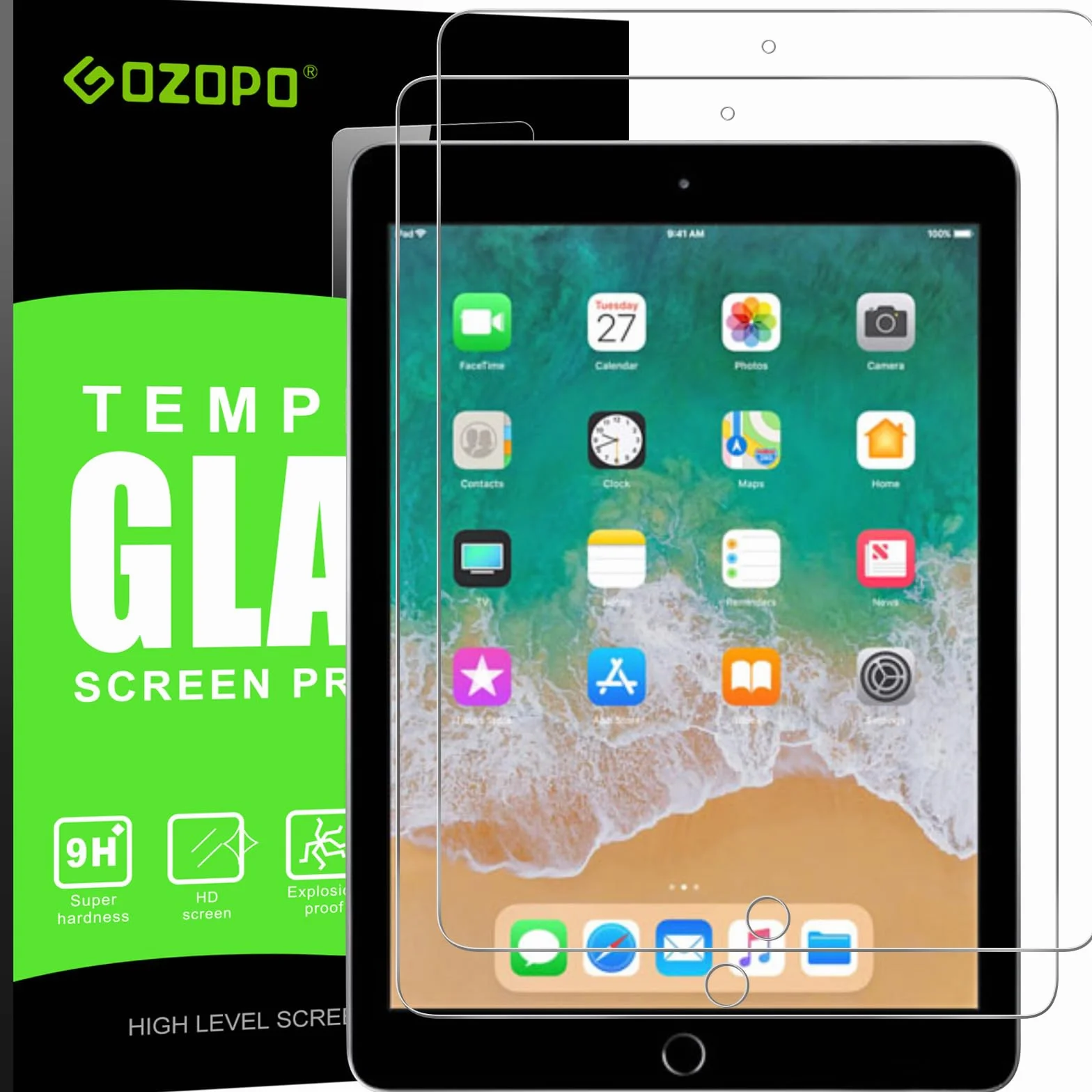 Osłona ekranu do iPada 9,7" (2018/2017) 6e/5 generacji/iPad Air/Air 2 / iPad Pro 9.7 - szkło hartowane odporne na zarysowania, twardość 9H (zestaw 2 szt.)