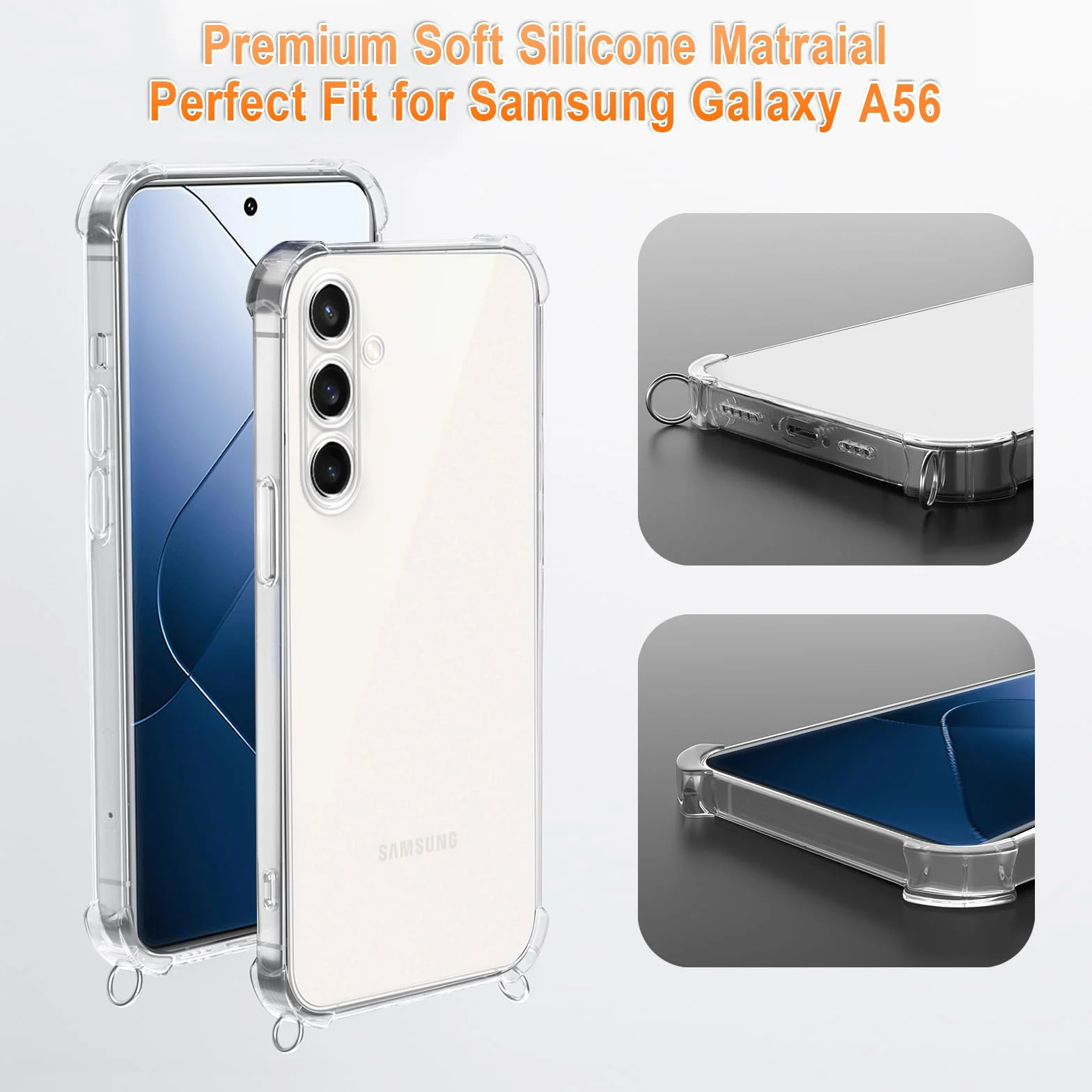 XTCASE Etui do Samsung Galaxy A56 5G ze smyczą, przezroczyste etui ze sznurkiem, pasek na ramię, ultra cienki miękki silikon TPU odporny na wstrząsy, odporny na zarysowania etui, różowe złoto