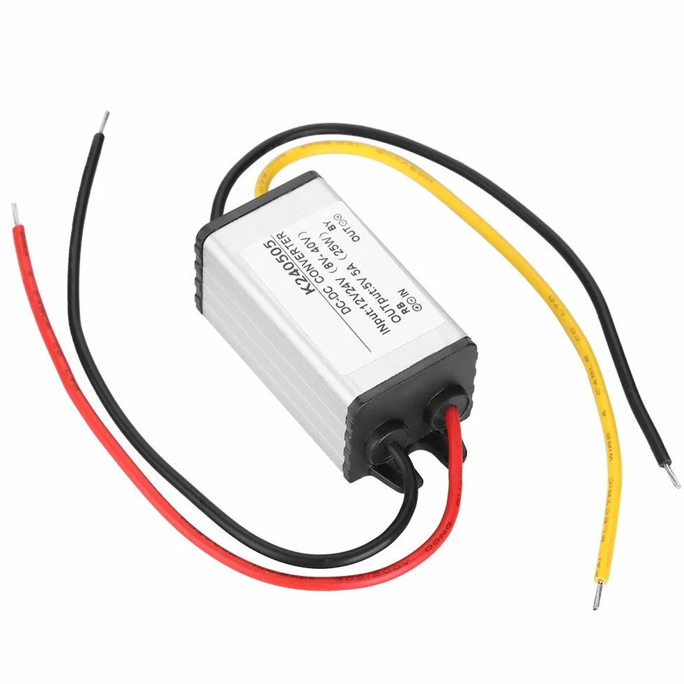 Konwerter Napięcia DC/DC 12V/24V do 5V, 5A, 25W, Regulator Napięcia Zasilacz Samochodowy, 60x24.5x20mm