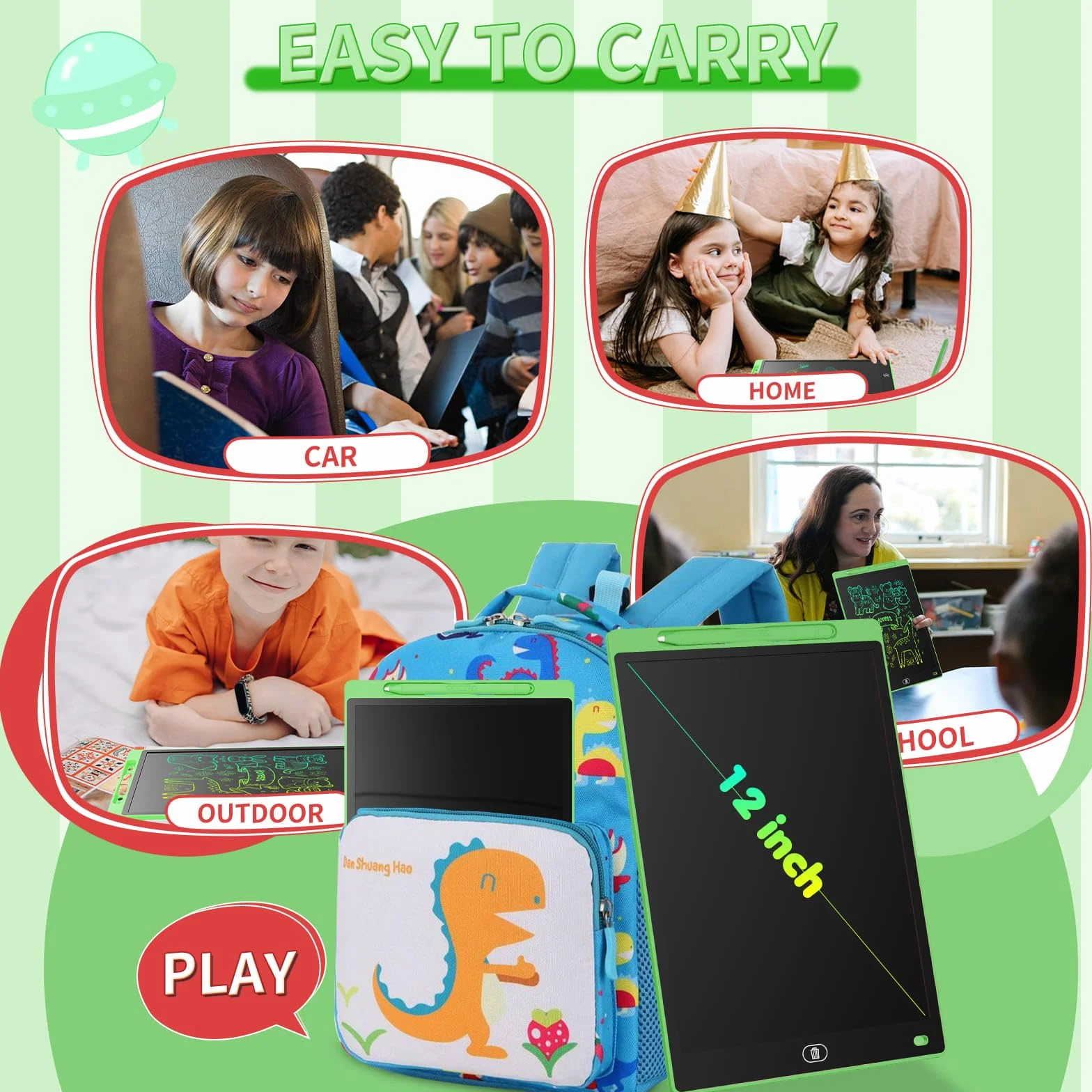 Genialba Tablet LCD do Pisania 12 Cali Kolorowy Tablet Elektroniczny Ekran do Rysowania Zabawka Edukacyjna Prezent dla 2 3 4 5 lat Chłopcy Dziewczęta Boże Narodzenie Urodziny (Zielony)