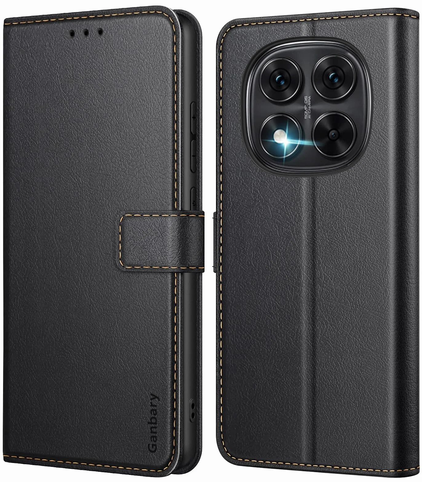 Ganbary Etui kompatybilne z Xiaomi Redmi Note 14 Pro 5G (nie dla 4G), wysokiej jakości etui z klapką ze skóry PU [pełna ochrona] [przegródki na karty] [podpórka], czarne