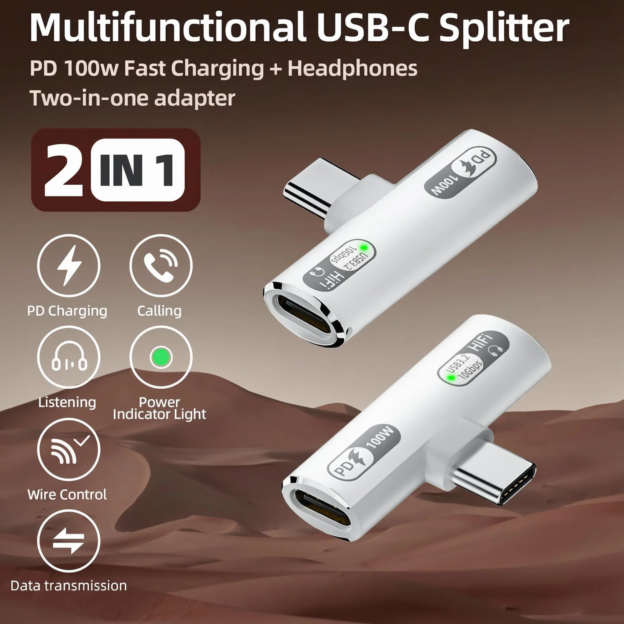 USB-C Ładowarka słuchawkowa Adapter – 2 w 1 adapter audio & szybkie ładowanie 100 W dla urządzeń z portem typu C takich jak laptopy tablety i smartfony – Biały