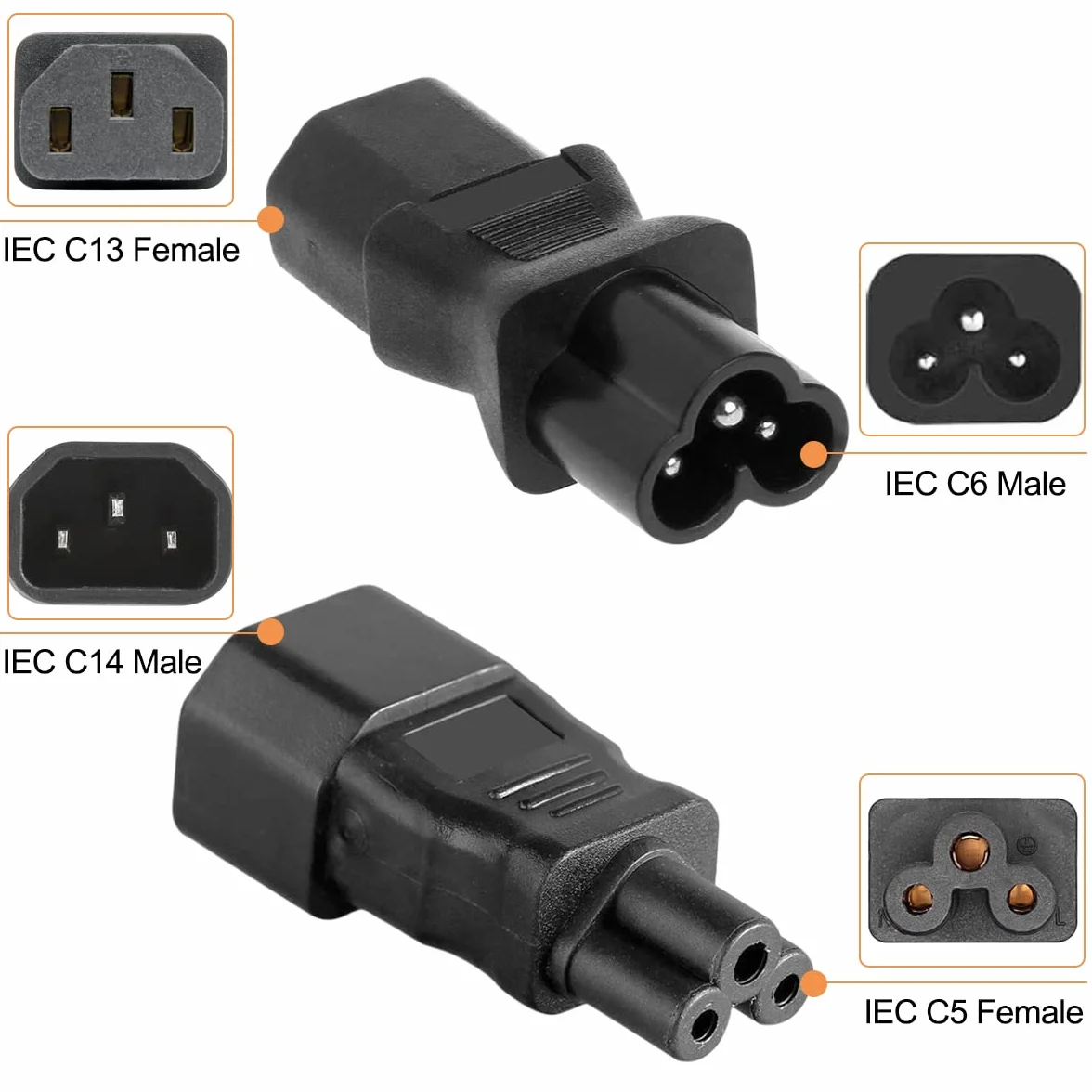 IEC C14/C13 do C5/C6 Cloverleaf zasilacz do Kettle, 3-pinowy męski żeński IEC320 AC 250 V 10 A konwerter gniazda wtykowego do monitora laptopa UPS, 2 szt