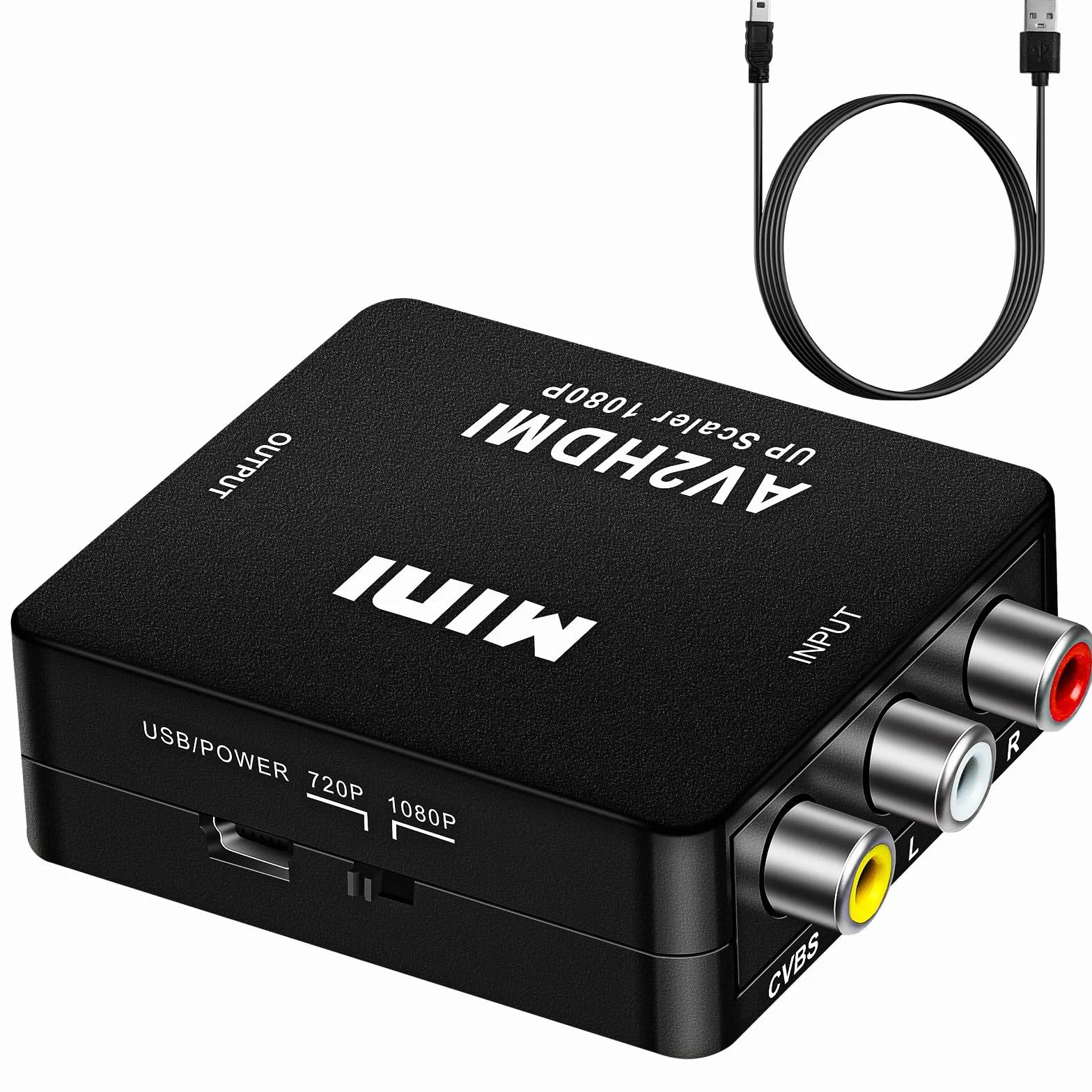 AXFEE Konwerter RCA na HDMI, konwerter AV na HDMI, 1080P Mini RCA Composite CVBS Video Audio Converter Adapter, obsługa PAL/NTSC dla TV/PC/ PS3/ STB/Xbox VHS/VCR/Blue-Ray odtwarzaczy DVD