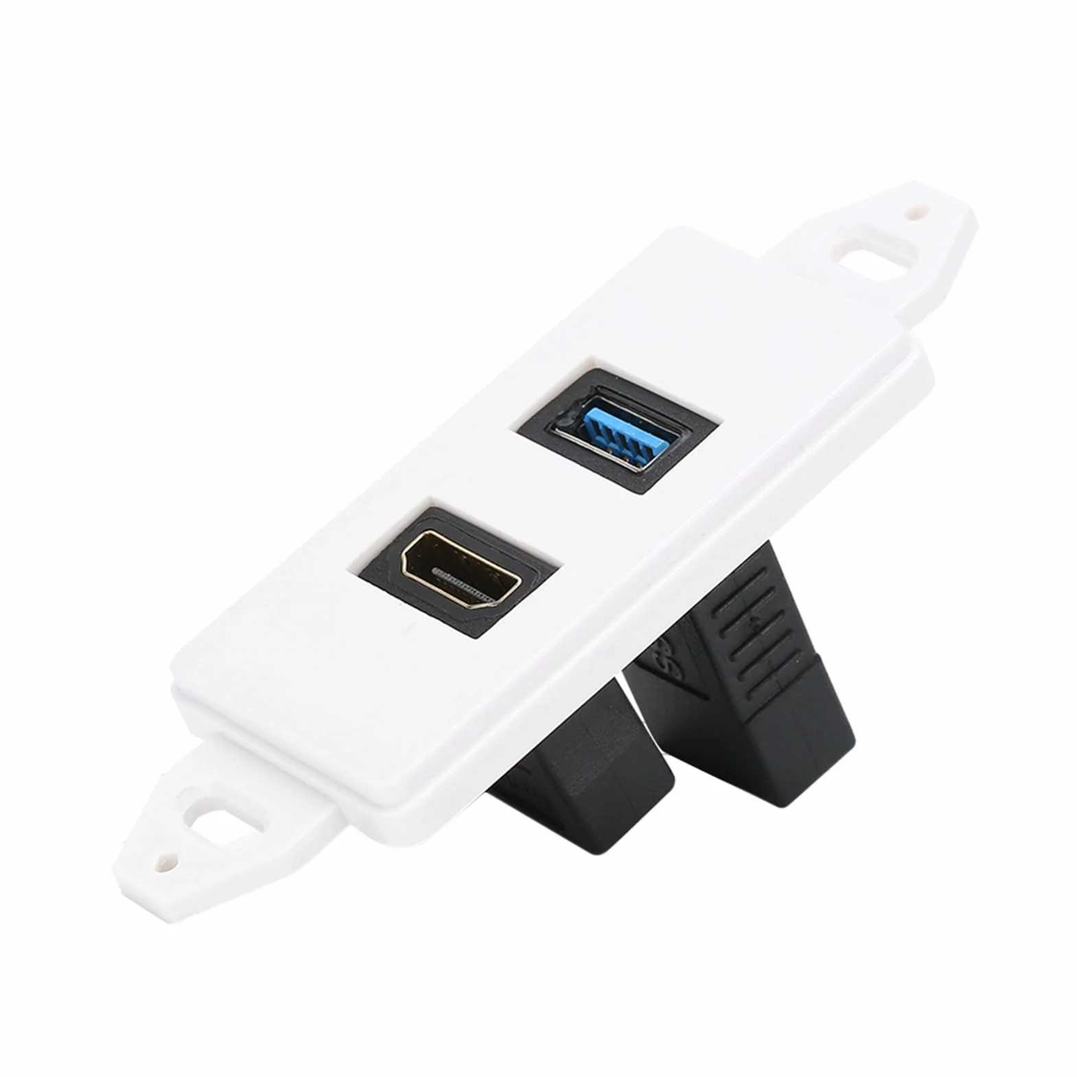 Haofy 2 porty HDMI, USB 3.0, gniazdo ścienne, płyta USB, ładowarka elektryczna, złącze kompozytowe audio, złącze wideo, złącze płyty ściennej, 2 w 1, wyjście, przedłużacz, biały