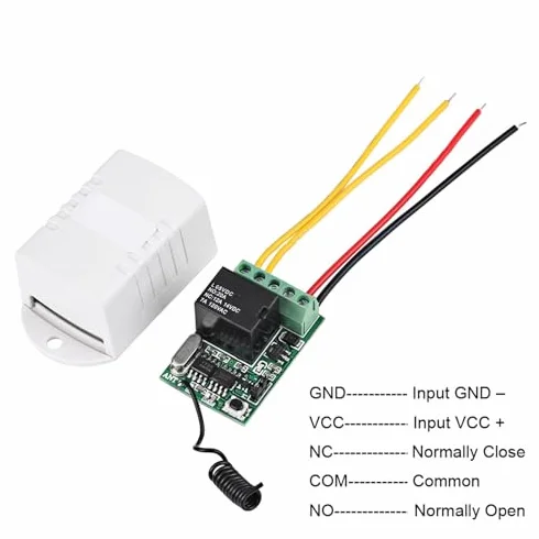 Przełącznik przekaźnikowy, przekaźnik bezprzewodowy Akozon pilot jednoprzyciskowy odbiornik nadajnik DC 4V 5V 6V 7,4V 9V 12V