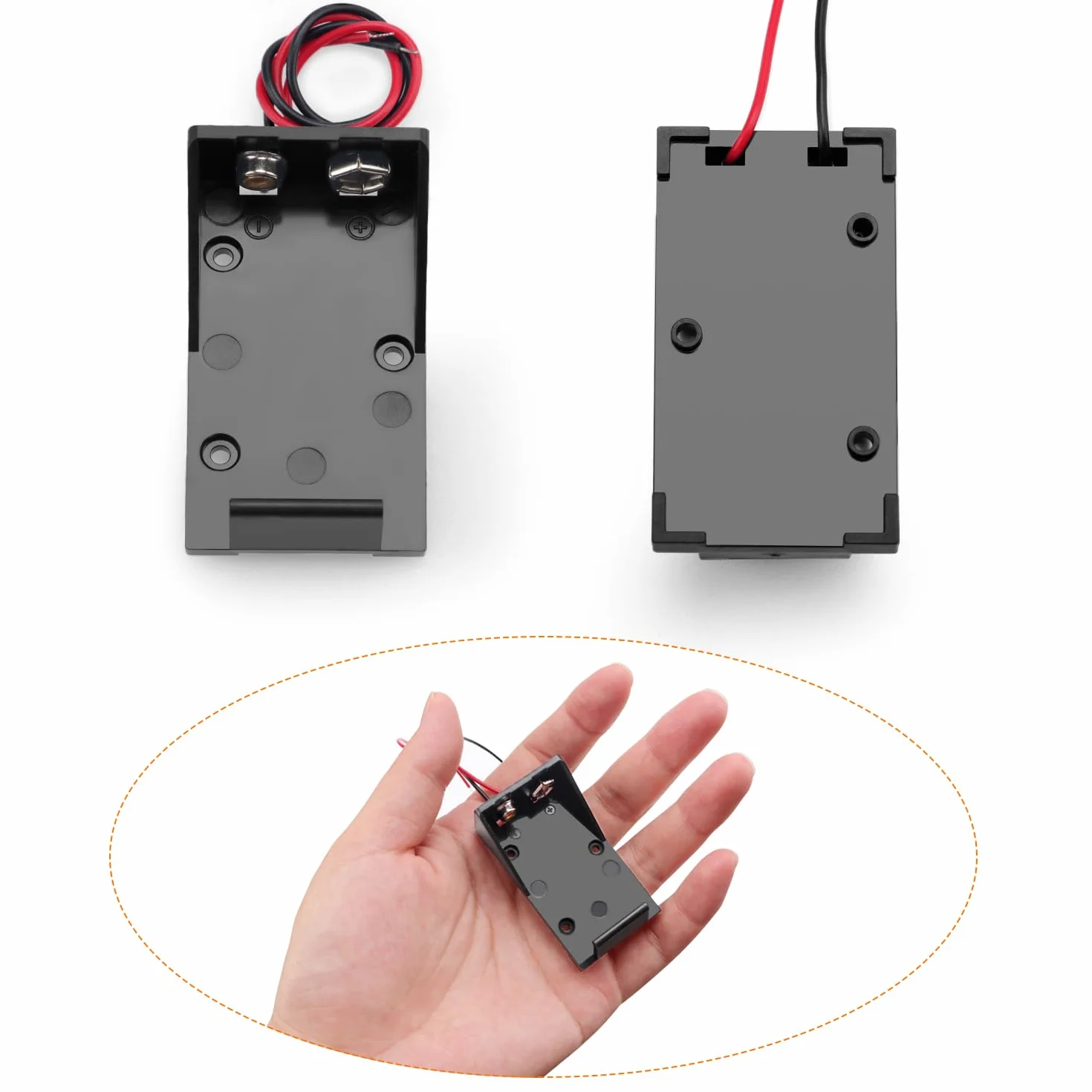 6 Sztuk 9V Battery Holder, KUOQIY Plastikowy Pojemnik na Baterie 9V z Przewodem, Pojemnik na Baterie 9V do CCTV, Silnika, Solenoidu, Taśmy LED, ze Śrubą i Śrubokrętem