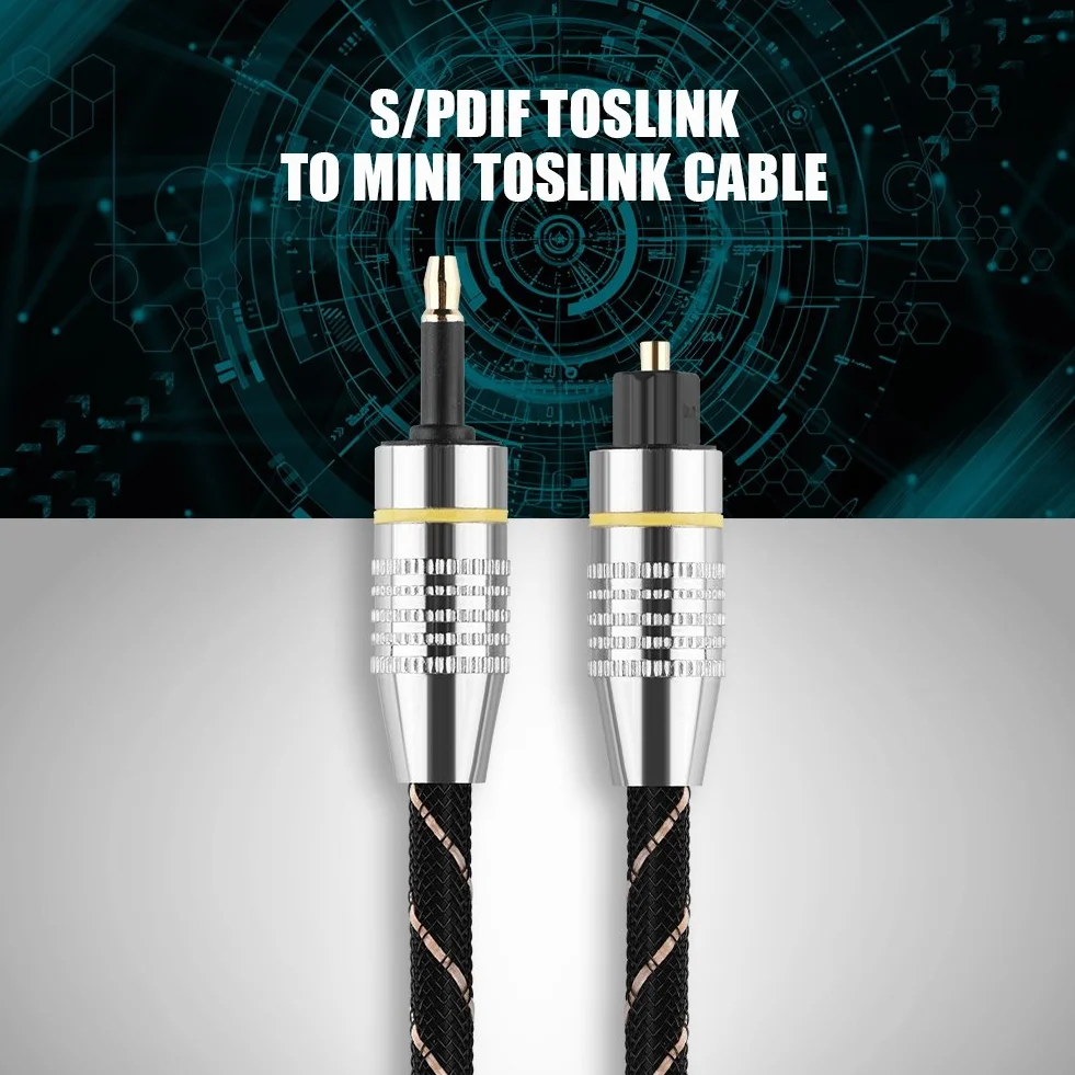 Yosoo Health Gear gniazdo optyczne, kabel Toslink do Mini Toslink 3,5 mm, optyczny cyfrowy kabel audio do Toslink, pozłacane złącze, czarny optyczny kabel audio (1,5 m)