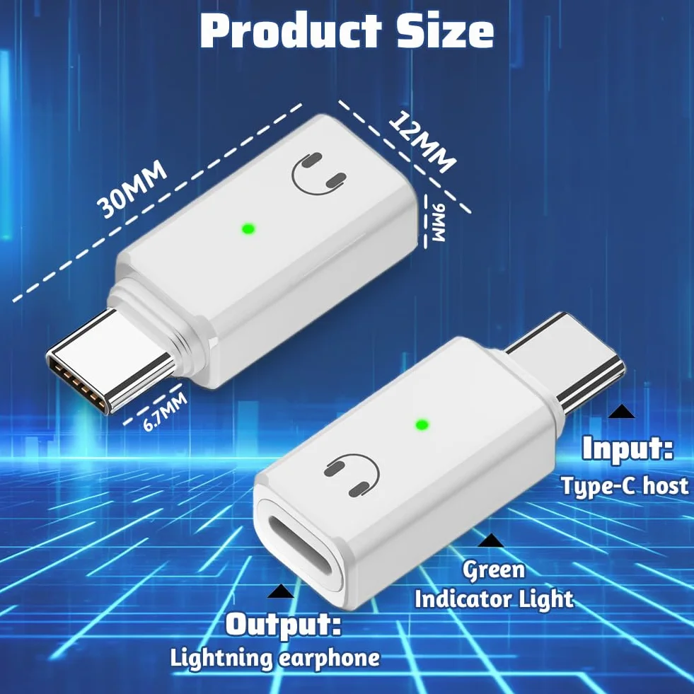 flintronic Adapter audio Lightning na USB-C, przejściówka USB-C na Lightning, adapter audio do iPhone 16 15 Pro Max Plus, iPad Air/Pro/Mini, Samsung Galaxy S24 S23, Pixel