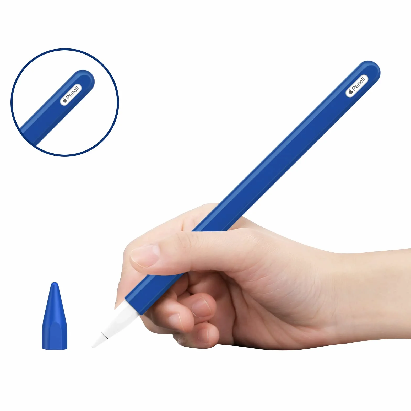MoKo Pencil Case Compatible with Apple Pencil 2nd Gen, [2 Pieces] Silicone Pencil Holder Sleeve and Nib Cover, Protective Pencil Cover for Apple Pencil 2nd Generation, Dark Blue