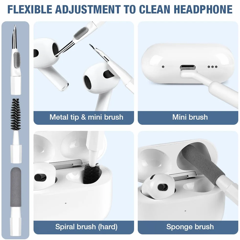 Zestaw do czyszczenia klawiatury 20 w 1, zestaw do czyszczenia słuchawek AirPods ze szczotką i sprayem, do czyszczenia klawiatury, laptopa, telefonu komórkowego, monitora PC, aparatu (biały)