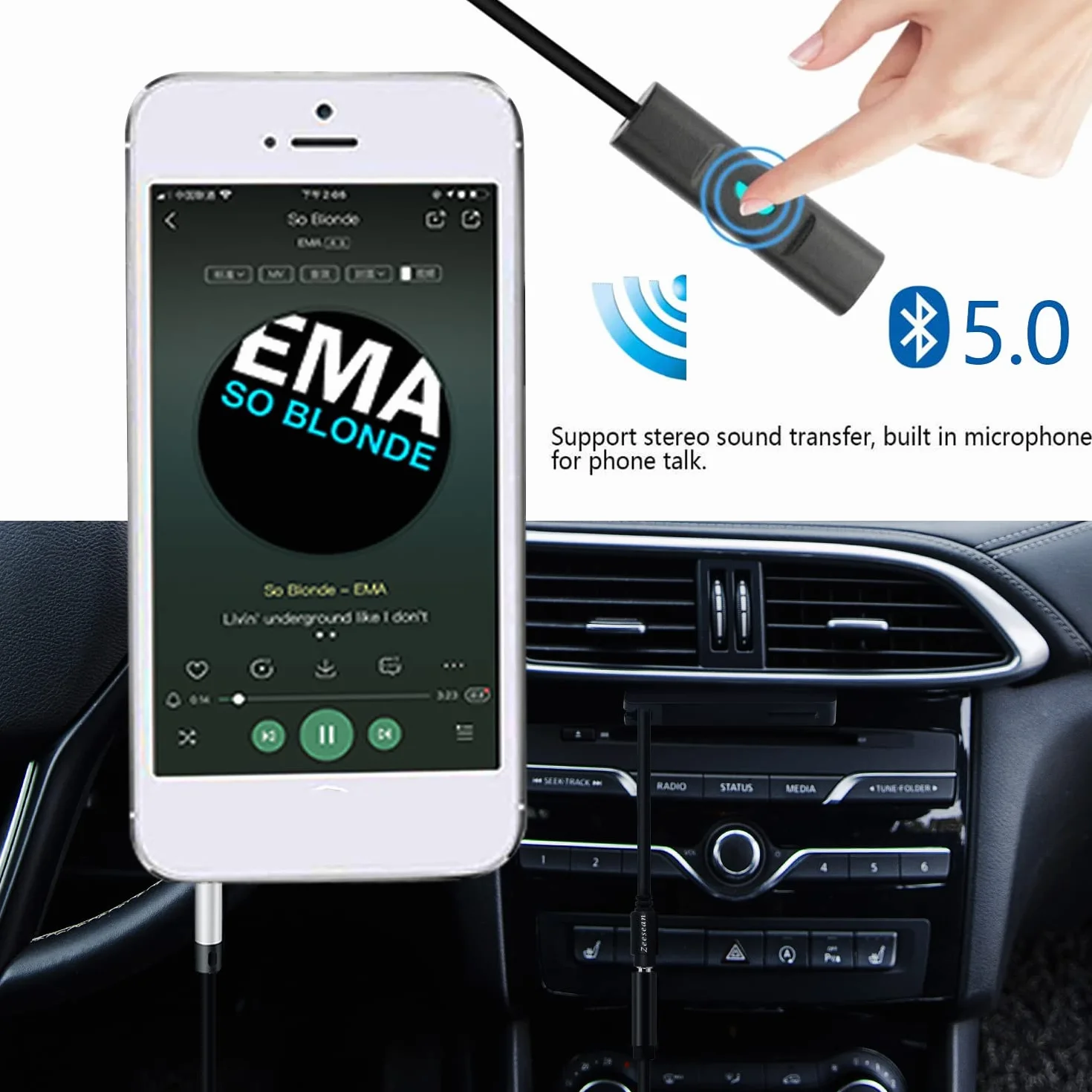 WANGCL Adapter kasety do radia samochodowego 5.0 Bluetooth samochodowy odbiornik kaseta audio do AUX adapter CD MP3 odtwarzacz iPod z gniazdem jack 3,5 mm