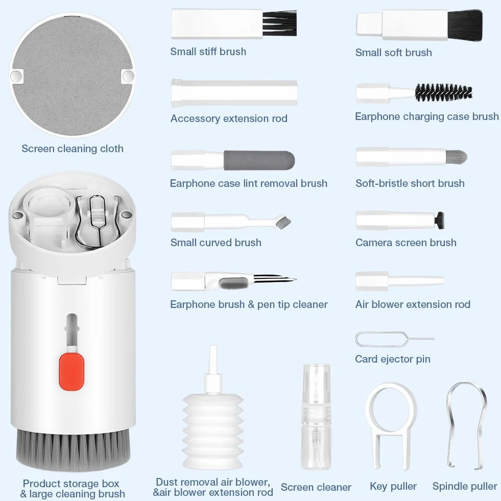 Zestaw do czyszczenia klawiatury 20 w 1, zestaw do czyszczenia słuchawek AirPods ze szczotką i sprayem, do czyszczenia klawiatury, laptopa, telefonu komórkowego, monitora PC, aparatu (biały)