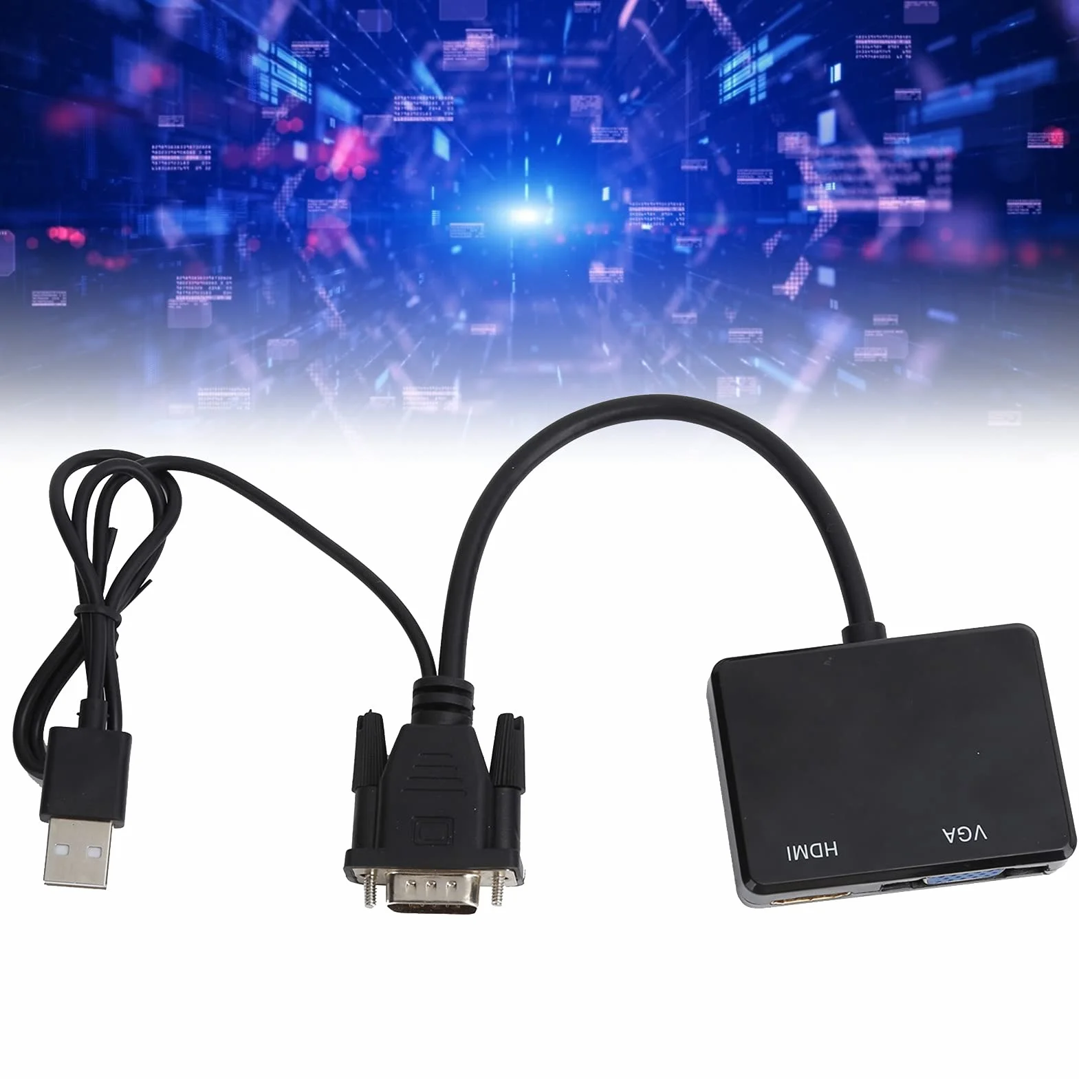 Kabel VGA na HDMI, Przejściówka z Dźwiękiem do Podłączenia Starego Komputera, Laptopa do Nowego Monitora, Wyświetlacza, Telewizora HD (Czarny)