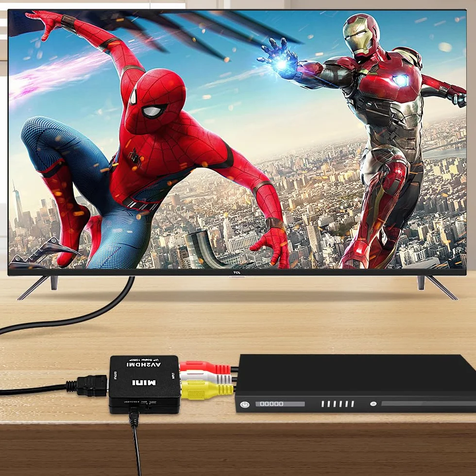 AXFEE Konwerter RCA na HDMI, konwerter AV na HDMI, 1080P Mini RCA Composite CVBS Video Audio Converter Adapter, obsługa PAL/NTSC dla TV/PC/ PS3/ STB/Xbox VHS/VCR/Blue-Ray odtwarzaczy DVD